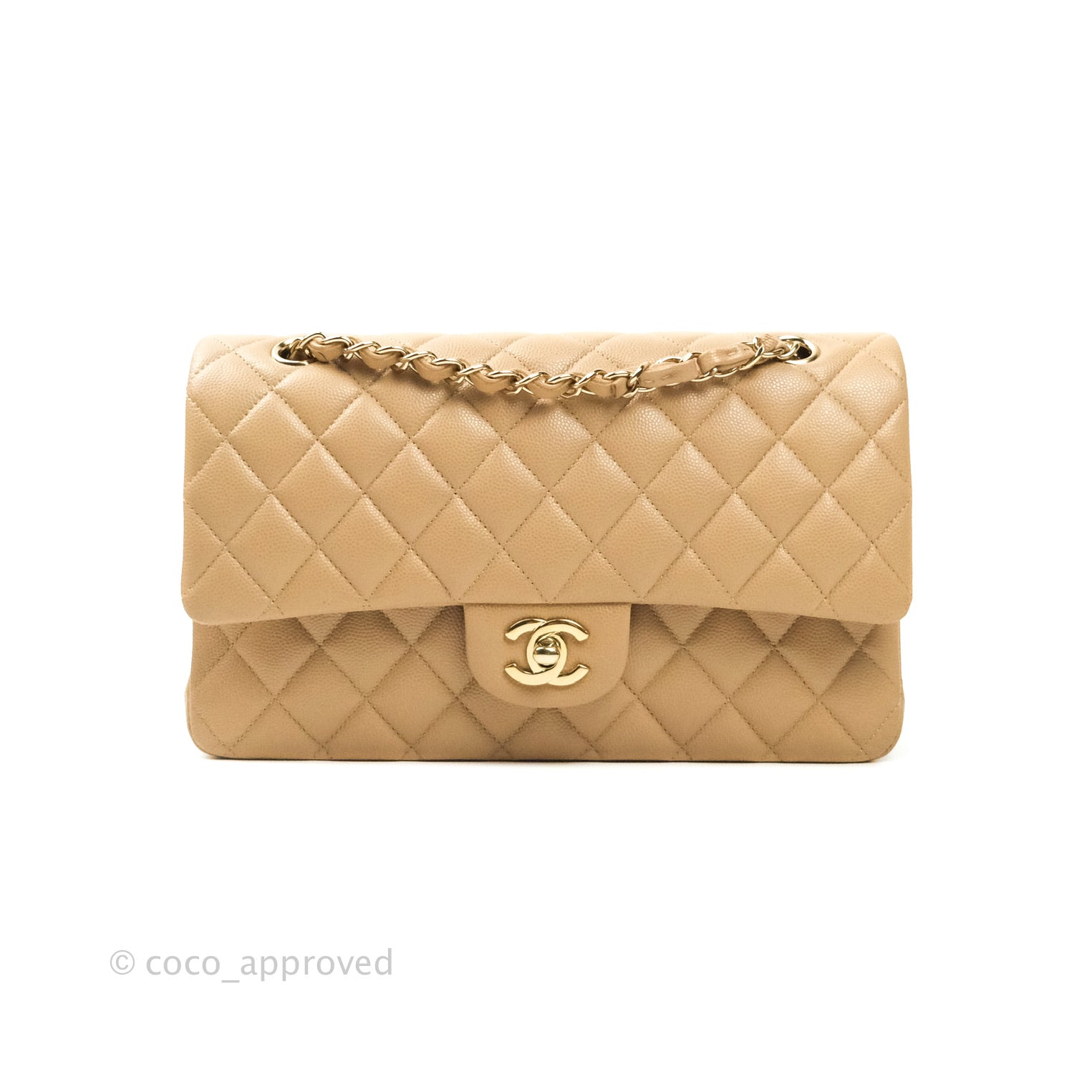 Chanel Classic Medium Double Flap Bag in Dark Beige Caviar Leather with Gold Hardware | Luxury Designer Handbag for Women | Perfect for Work, Evening Events & Special Occasions
