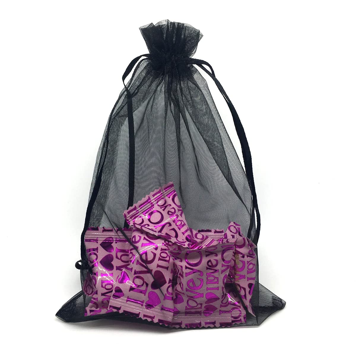 50PCS 12x16 Inches Black Organza Drawstring Gift Bags - Premium Wedding Party Favor Packaging for Jewelry, Candles, Bridal Shower & Birthday Gifts