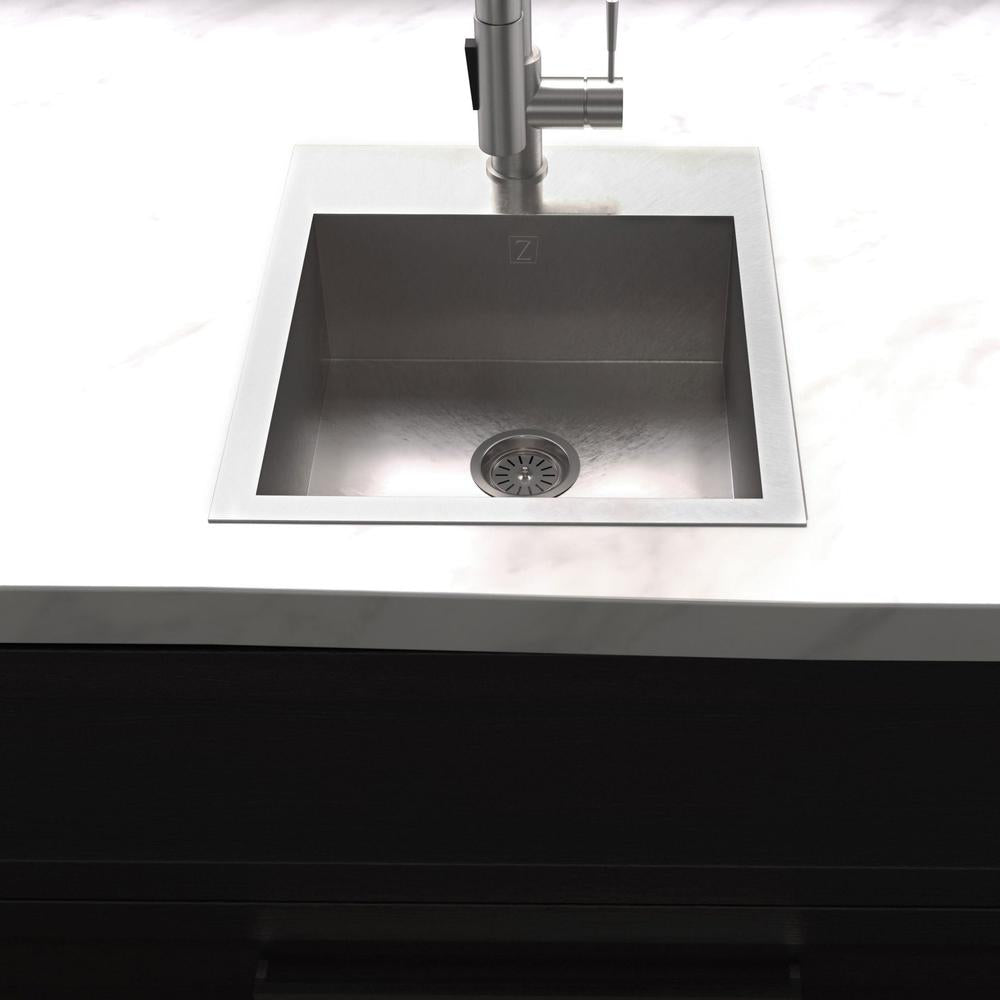 ZLINE 15 Inch Stainless Steel Single Bowl Bar Kitchen Sink - Topmount Design with Multiple Color Options (STS 15) - Perfect for Small Kitchens, Bars, and RV Use
