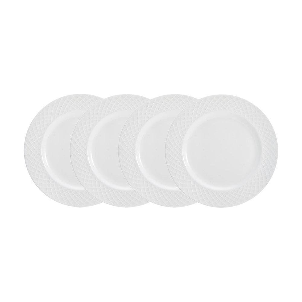 Elegant White Trellis Appetizer Plates - Set of 4 Small Decorative Serving Dishes for Party, Wedding, Dessert & Cheese Tray Display