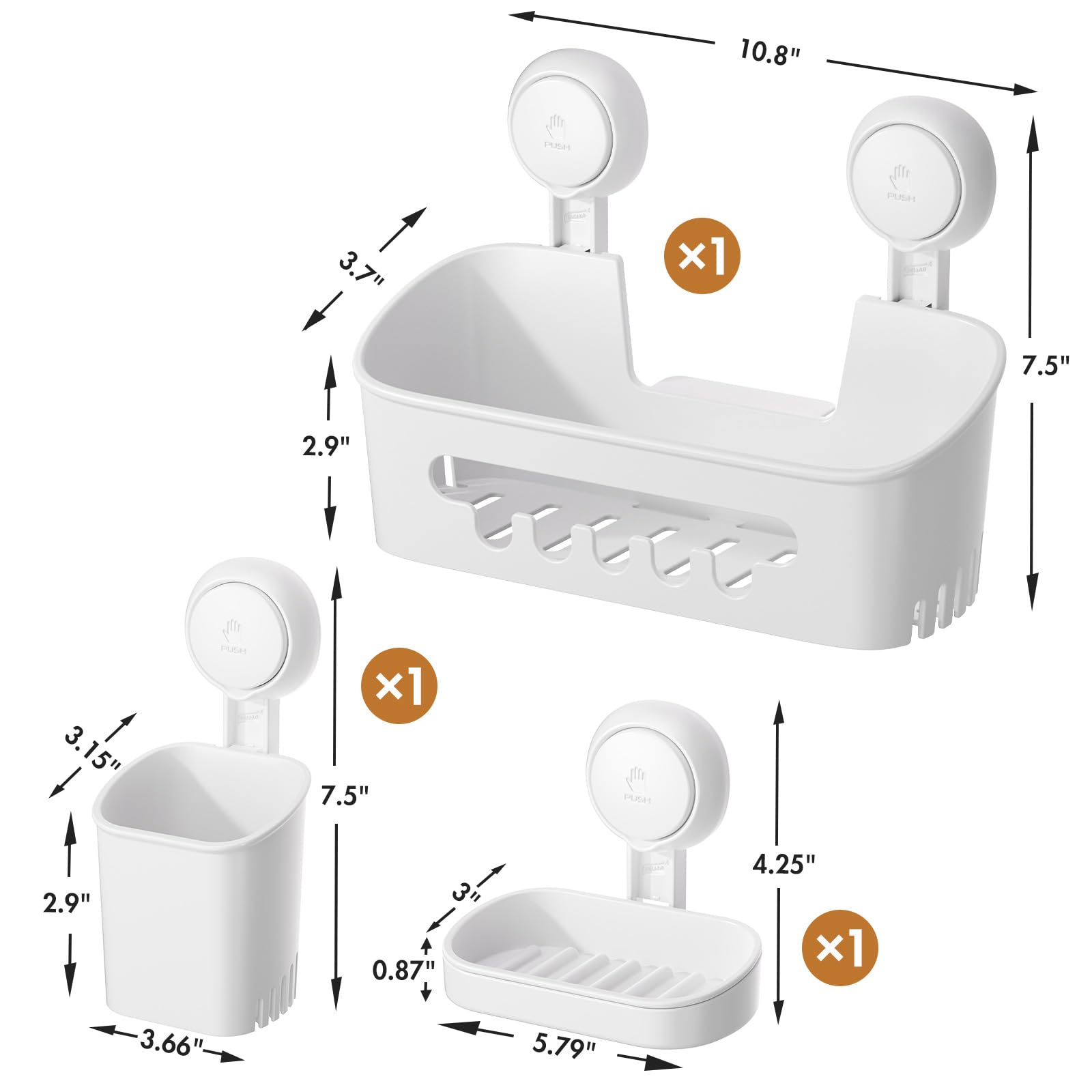 LEVERLOC No-Drill Shower Caddy with Suction Cups - Bathroom Organizer for Toothbrush, Soap & Shampoo | Waterproof Shower Storage for Small Spaces | Perfect for Apartments, Dorms & RVs