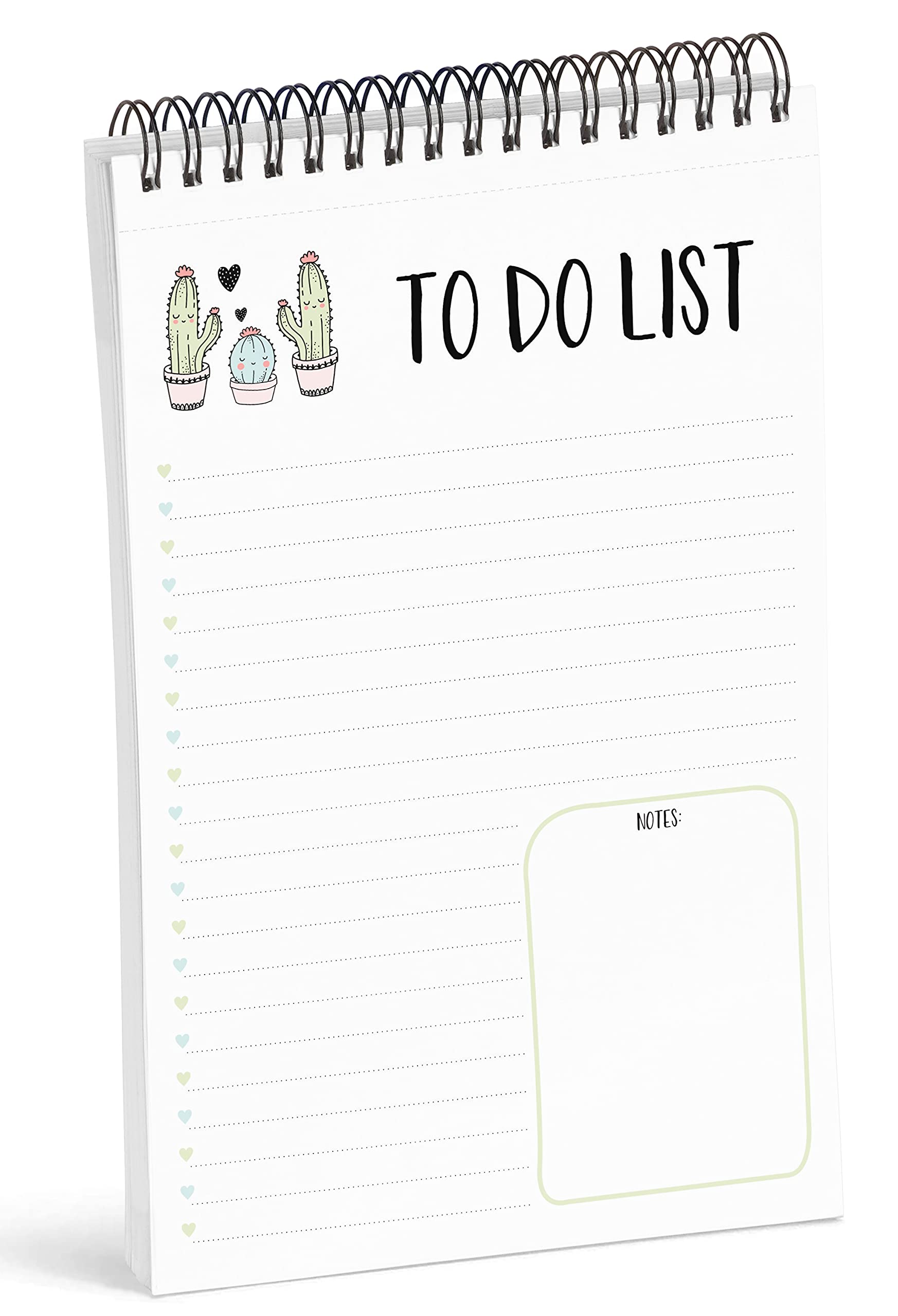 Cactus Spiral Notepad - 6” x 9” To Do List Notepad with 50 Tear-Off Sheets, Motivational Daily Planner & Organizer for Office, School, and Home Use