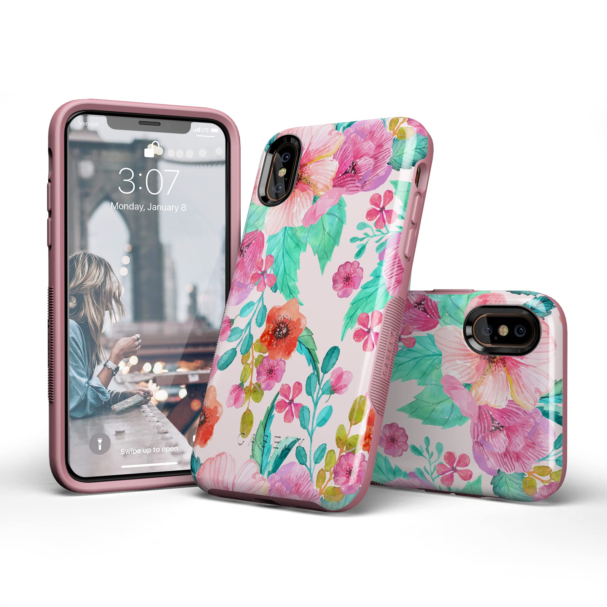 Casely iPhone X/XS Case - Light Pink Floral Design Protective Phone Cover for Women | Slim Fit, Shockproof & Scratch Resistant | Perfect for Everyday Use, Travel & Outdoor Activities