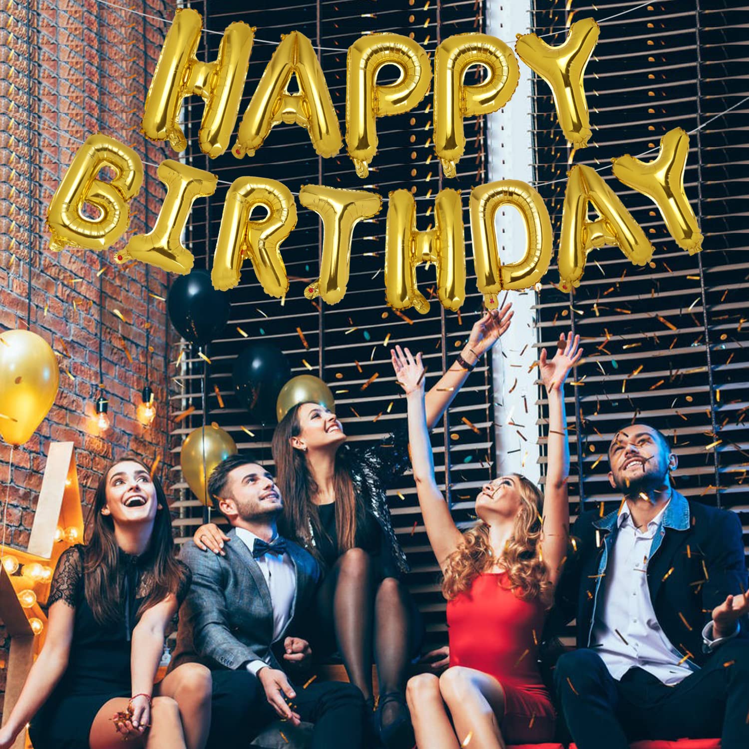 Accevo Gold Happy Birthday Balloons - 16 Inch Mylar Foil Letter Balloons & Banner for Kids, Adults, Boys & Girls - Birthday Party Decorations Supplies - Perfect for Birthday Celebrations, Baby Showers & Anniversary Parties