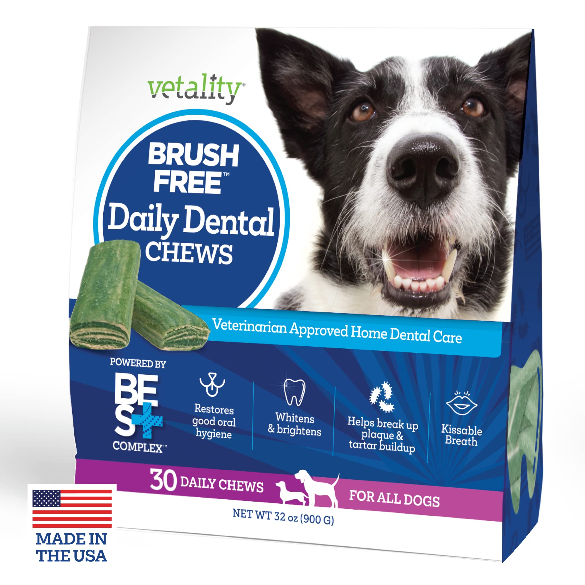 Dog Dental Chews for Teeth Cleaning & Fresh Breath - 30 Count | Best for Daily Oral Care at Home