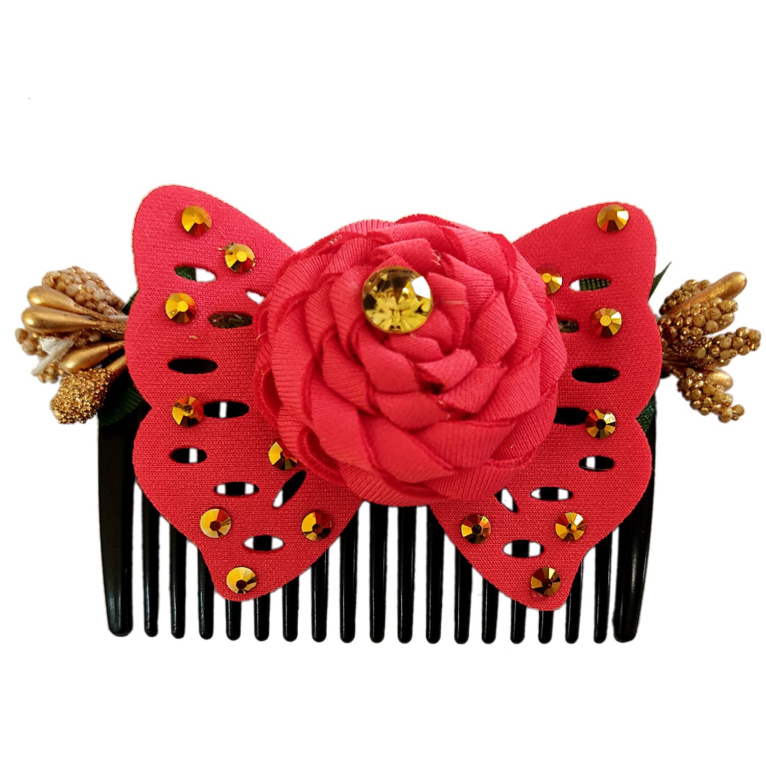 Royal Wedding Hair Comb - Bridal Headdress with Red Flowers for Women & Girls | Perfect for Bridal Showers, Weddings, and Special Occasions