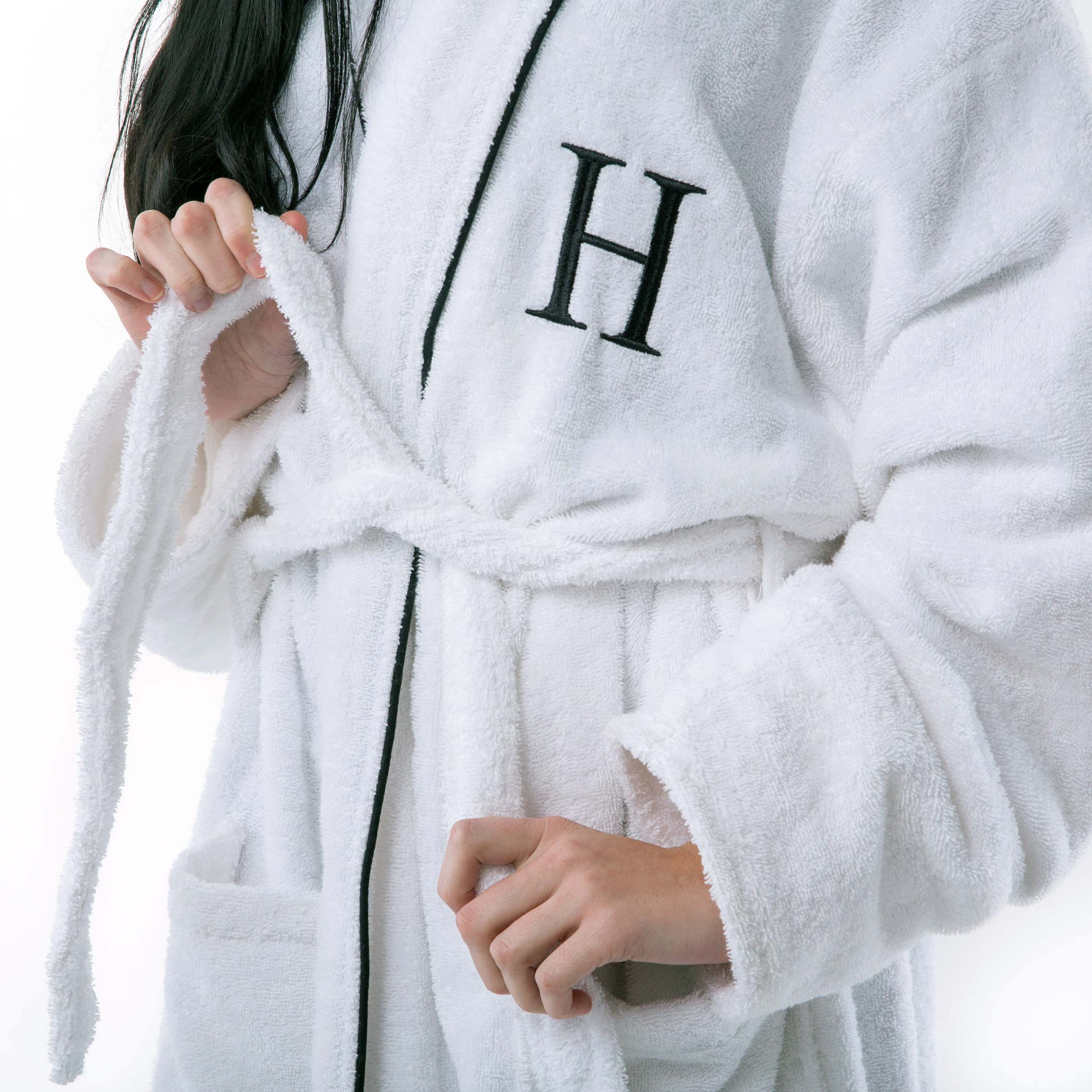 Premium Cotton Unisex Bathrobe for Adults - Soft, Fluffy & Highly Absorbent - White Embroidered Spa Robe for Relaxation, Hotels & Home Comfort