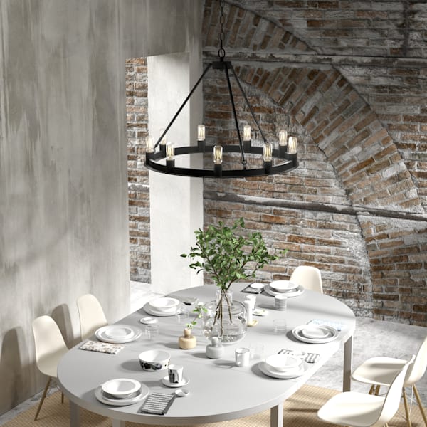 Hunter Saddlewood 9-Light Chandelier in Natural Iron - Rustic Farmhouse Ceiling Light Fixture for Dining Room, Living Room & Bedroom Decor