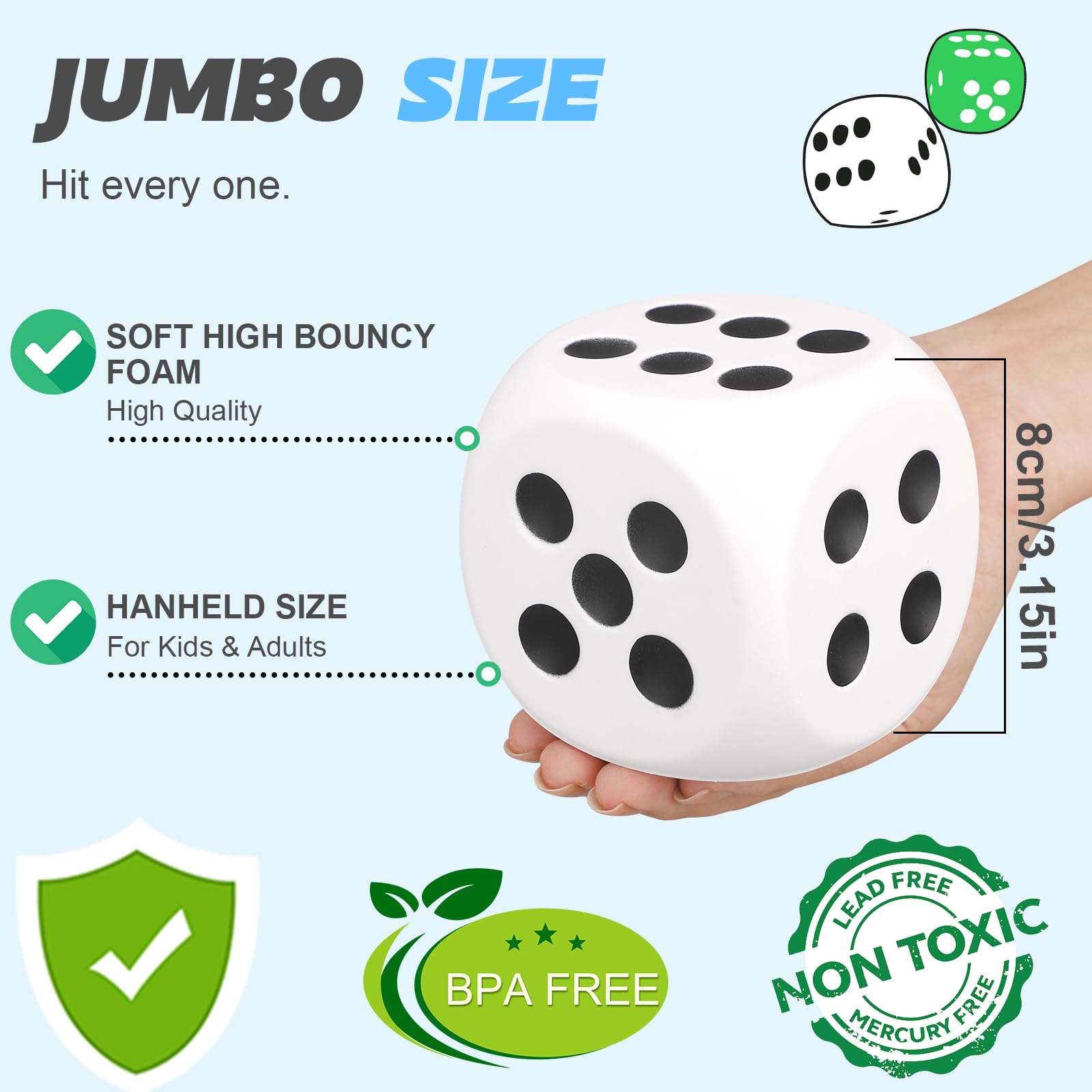 3 Inch Giant Foam Fidget Dice - Stress Relief Sensory Toy, Squeeze & Squishy Game Dice for Kids & Adults (3 Pack) - Perfect for ADHD, Anxiety Relief, Classroom Activities, Party Favors & Family Game Night
