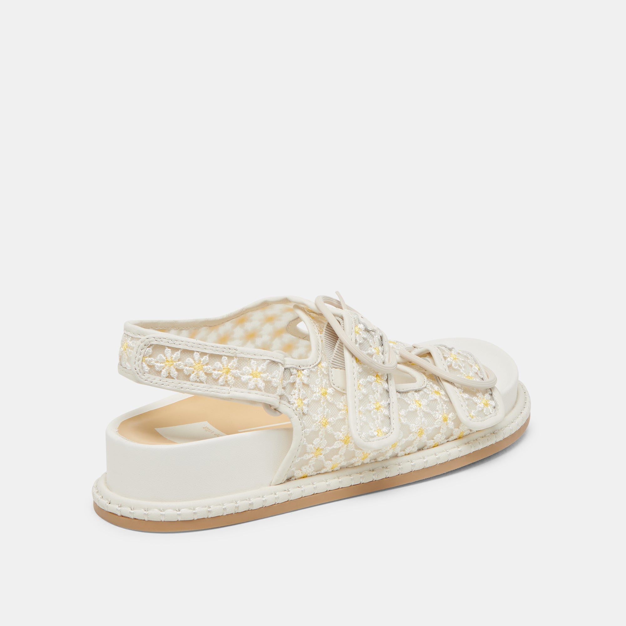 Stuart Floral Sandals for Women - White & Yellow Mesh Summer Sandals with Flower Design | Comfortable Beach Sandals for Vacation, Walking, and Outdoor Activities