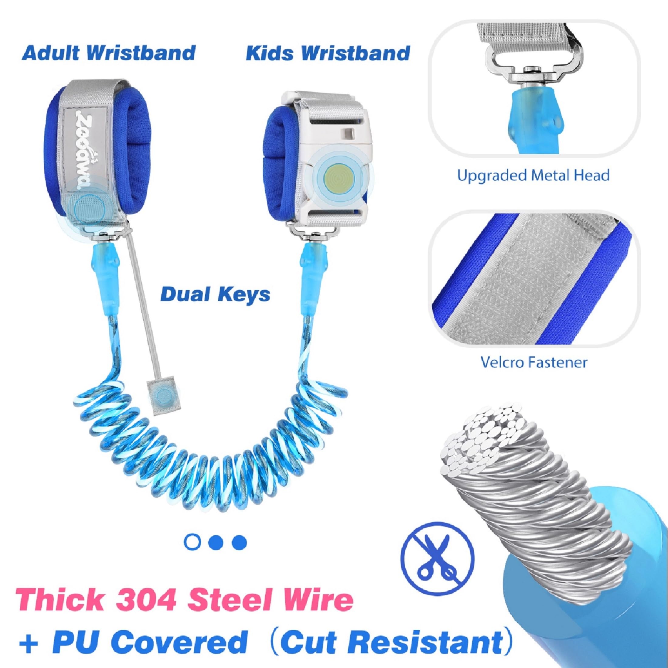 **Zooawa Toddler Leash Harness - Anti-Lost Wrist Strap with Magnetic Lock & Reflective Safety Band for Kids 2-4 Years (Blue) - Perfect for Outdoor Walks, Travel & Crowded Places**