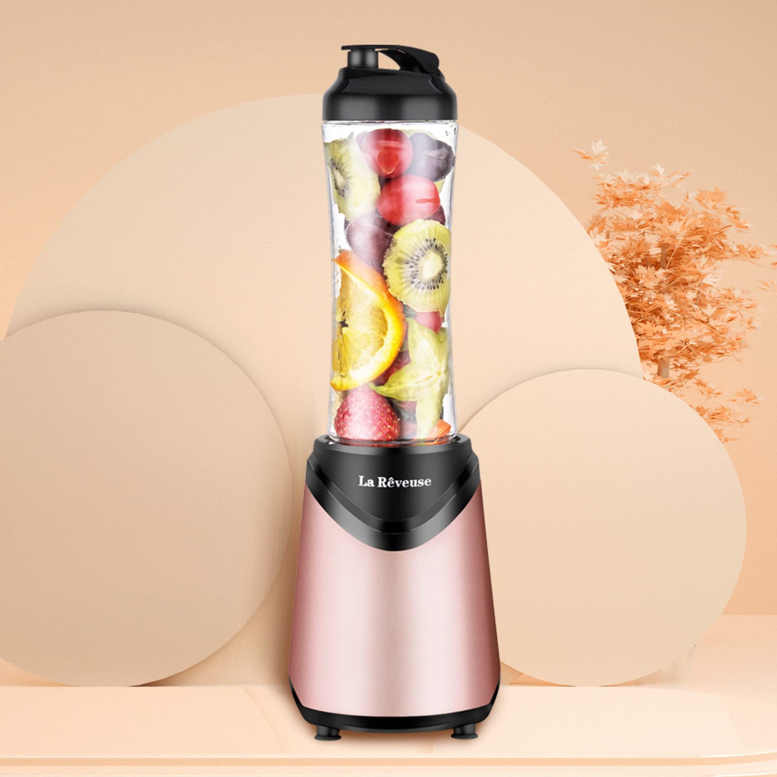 La Reveuse 300W Personal Smoothie Blender with 2 BPA-Free 18oz Travel Sports Bottles - Pink | Compact Blender for Protein Shakes, Meal Prep & On-the-Go Smoothies | Perfect for Gym, Office & Home Use