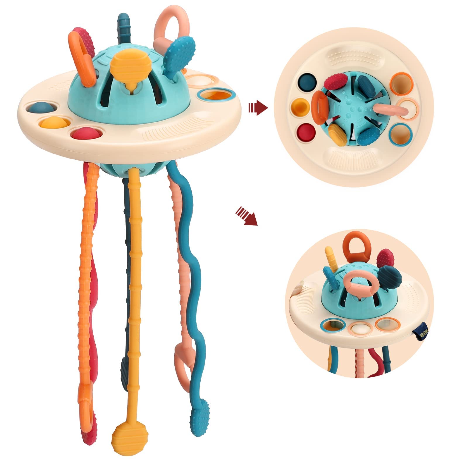 Montessori Baby Toys for 18+ Months – Soft Silicone UFO Pull String Teether, Sensory Development & Color Recognition Toy – Ideal Gift for 6-12 Month Old Boys & Girls – Perfect for Teething Relief & Early Learning Playtime