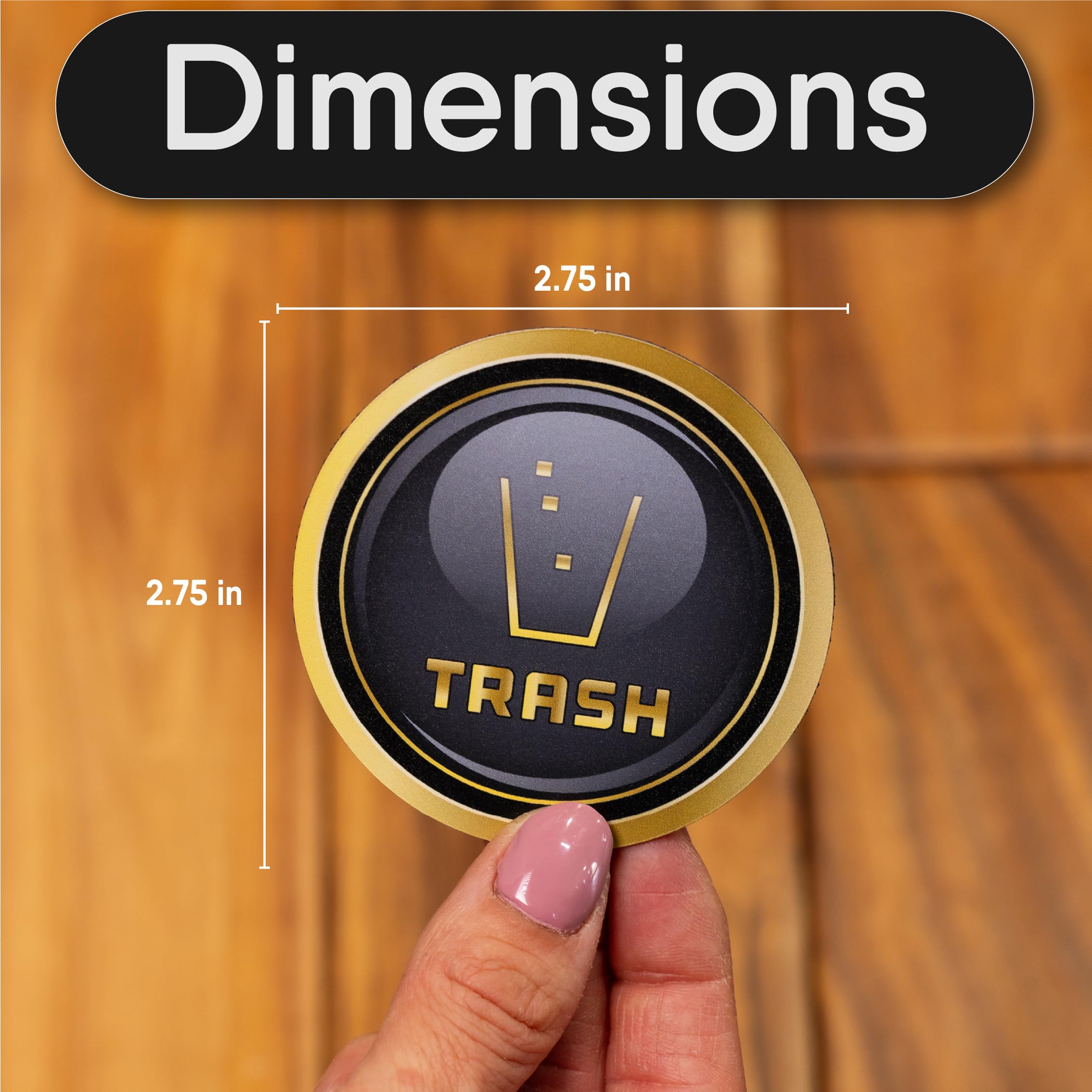 Dual Trash and Recycle Magnets for Kitchen Cans & Bins - 4 Gold Round Magnetic Stickers (2.75 x 2.75 Inch) - Perfect for Home, Office & Outdoor Waste Bins - Organize Garbage & Recycling Easily