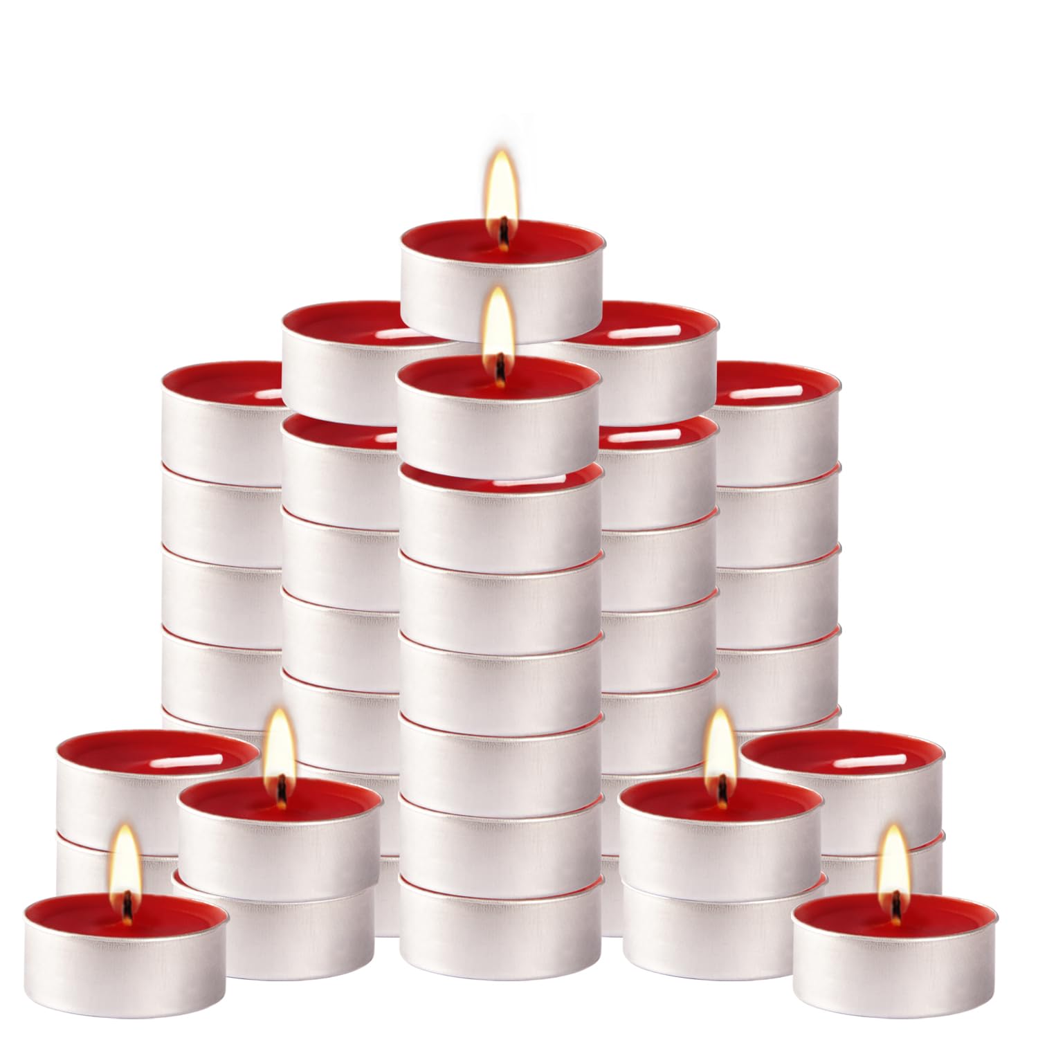 50-Pack Unscented Red Tealight Candles - Smokeless, Dripless, Long-Lasting 4-Hour Burn - Perfect for Emergency Kits, Romantic Dinners, Wedding Decor, Church Events & Party Centerpieces