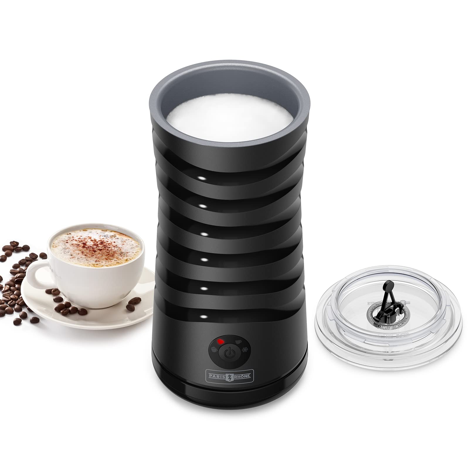 Paris Rhône 4-in-1 Electric Milk Frother with Strix Temperature Control - Hot & Cold Milk Foam Maker for Latte, Cappuccino, Macchiato - Auto Shut-Off & Double Wall Design - Perfect for Home Coffee Bars & Office Breaks