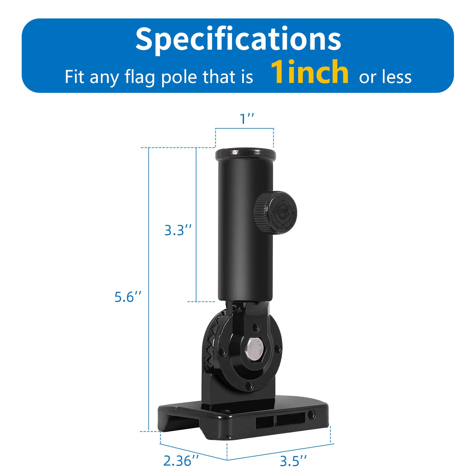 Heavy Duty Adjustable Flag Pole Holder - Rust Free Aluminum Mounting Bracket for Outdoor Use (1