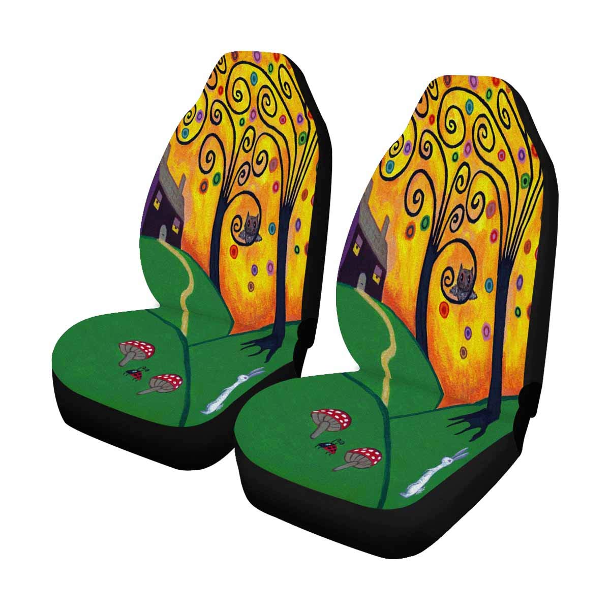 InterestPrint Trees House Rabbit Owl Ladybug Car Seat Covers - 2-Piece Set for Front Bucket Seats | Universal Fit for Cars, SUVs, Trucks & Vans | Protects Seats from Wear & Spills | Perfect for Family Road Trips & Daily Commutes