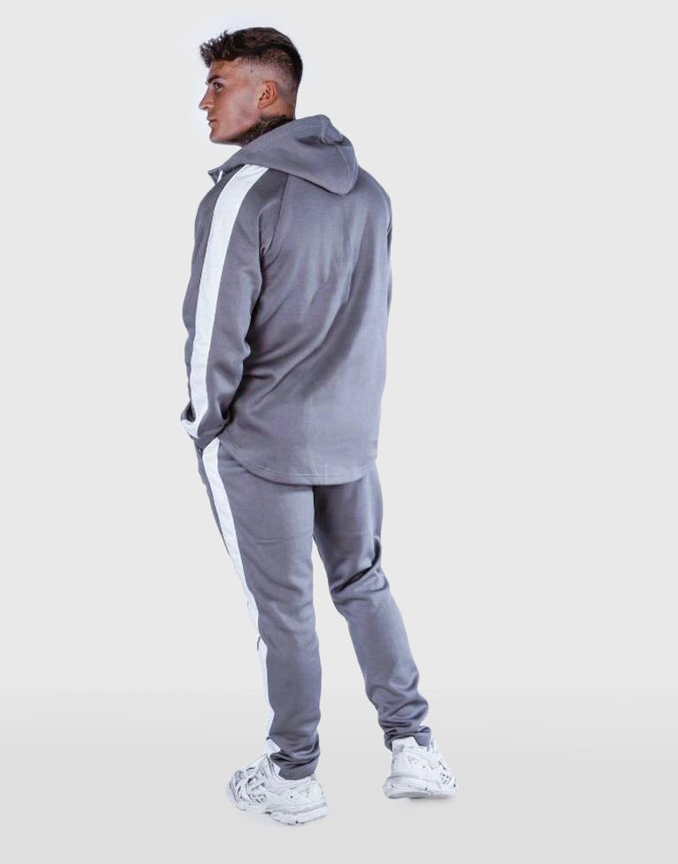 Cerus Mauve Grey & White Theo Full Zip Hoodie for Men & Women - Soft Fleece Pullover with Pockets - Casual Streetwear for Fall & Winter Outdoor Activities