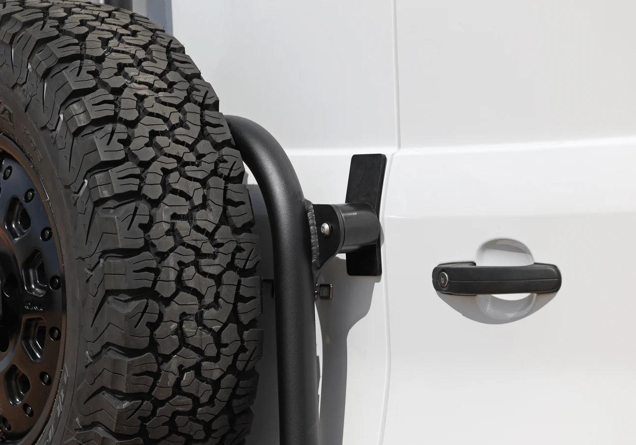 Owl Explorer Ladder & Tire Carrier for 2015-2023 Ford Transit High Roof Van | Heavy Duty Roof Accessories for Camping & Overlanding Adventures