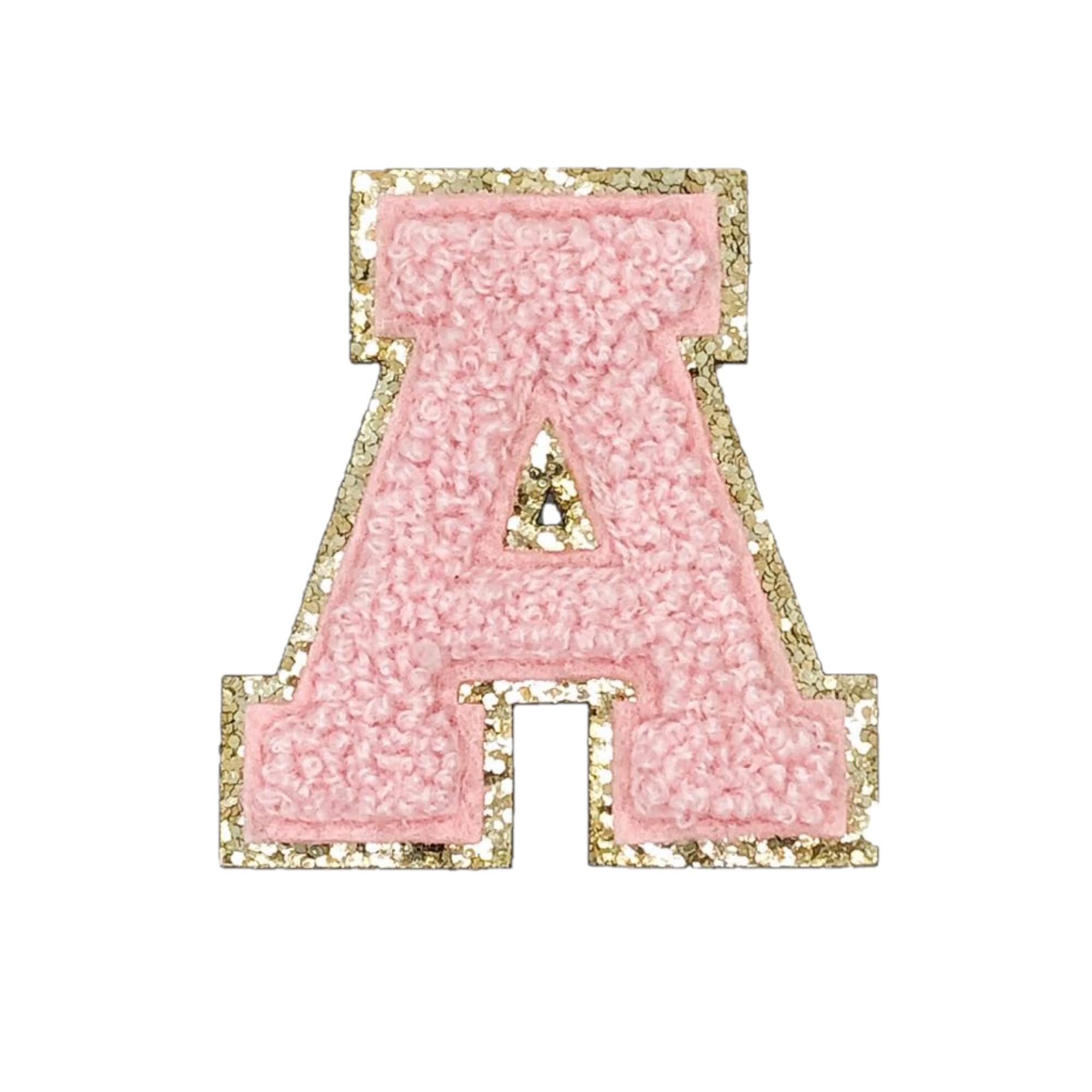 Gold Glitters & Pink Chenille Varsity Initial Patches - 2.25