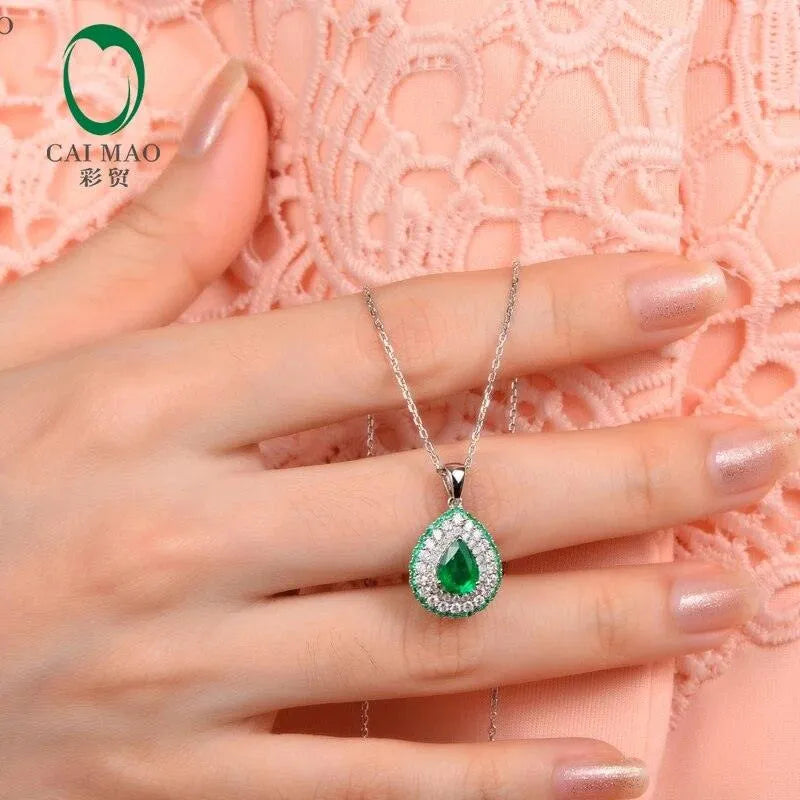 18K Gold Pear Shape 1.63ctw Natural Emerald & Diamond Engagement Pendant Necklace - Luxury Gift for Women, Anniversary, Valentine's Day, Bridal Jewelry