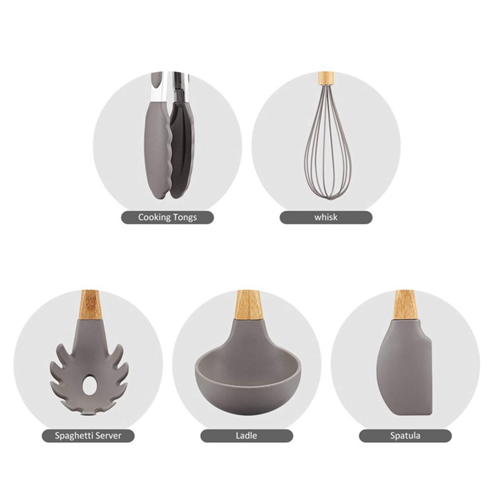 8-Piece Non-Stick Heat Resistant Silicone Cooking Utensil Set with Wooden Handles & Storage Bucket - Essential Kitchen Gadgets for Baking, Frying & Cooking - Perfect for Home Chefs & Professional Kitchens