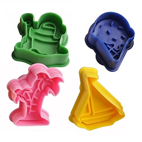 4-Piece Beach Themed Cake Plunger Set - Cookie Cutters, Fondant Embossing & Polymer Clay Molds for Baking, Cake Decorating & DIY Crafts - Perfect for Beach Party Desserts, Summer Treats & Creative Baking Projects