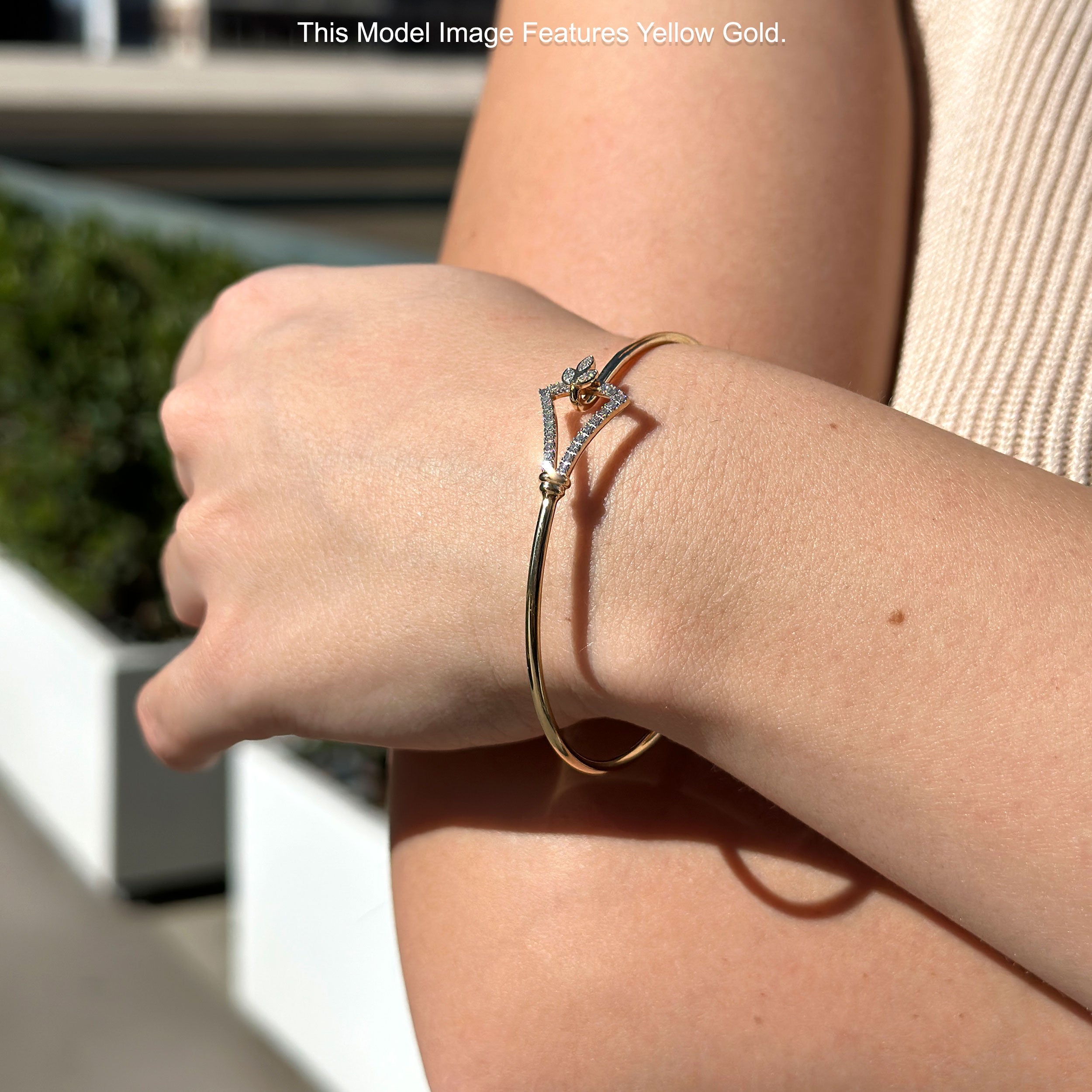 14K Gold 2.11mm Round Natural Diamond Bangle Bracelet - Elegant Quartet Stackable Jewelry for Women, Perfect for Weddings, Anniversaries & Special Occasions