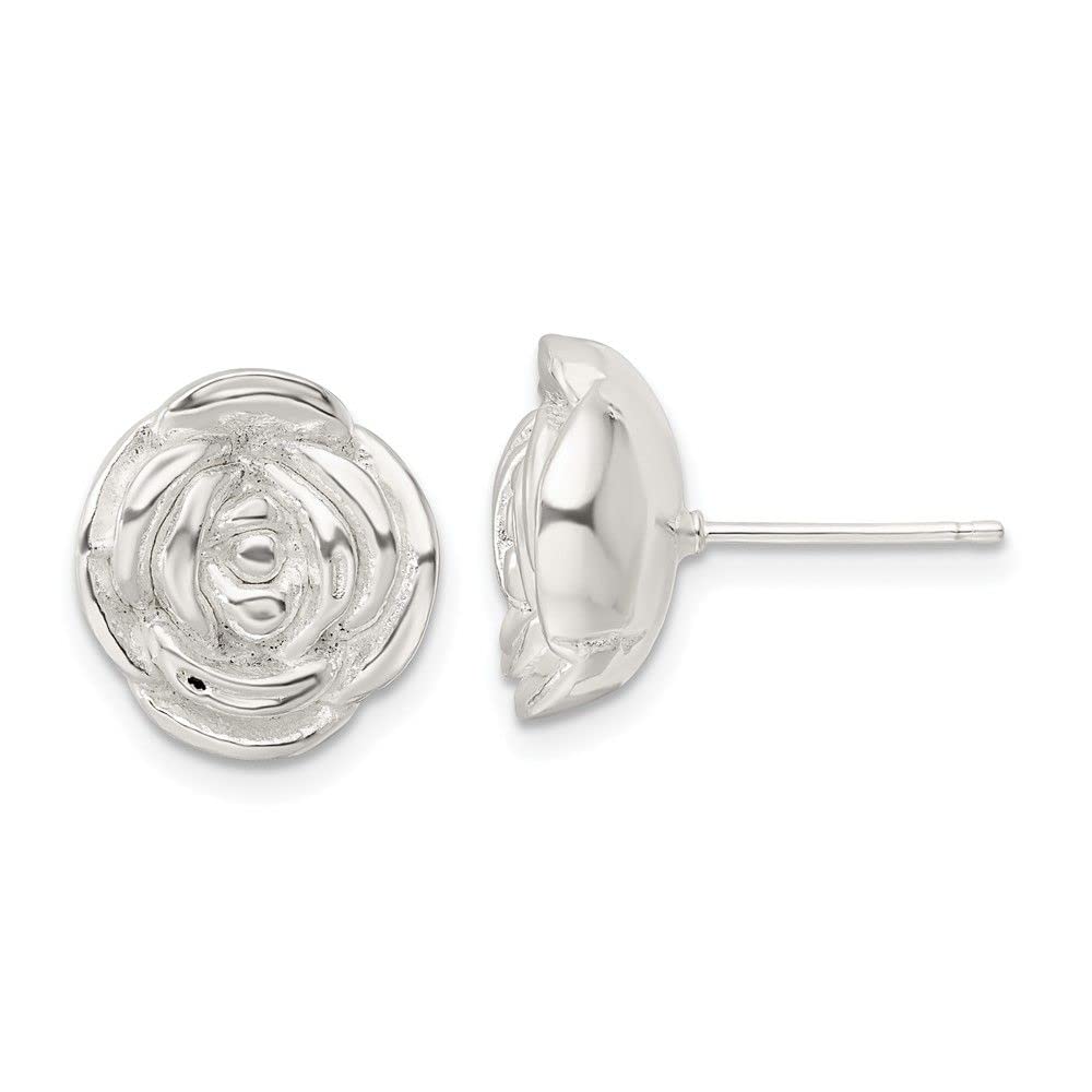 Sterling Silver Polished Rose Post Earrings for Women - Elegant Rose Flower Stud Earrings for Everyday Wear, Gift Giving & Special Occasions