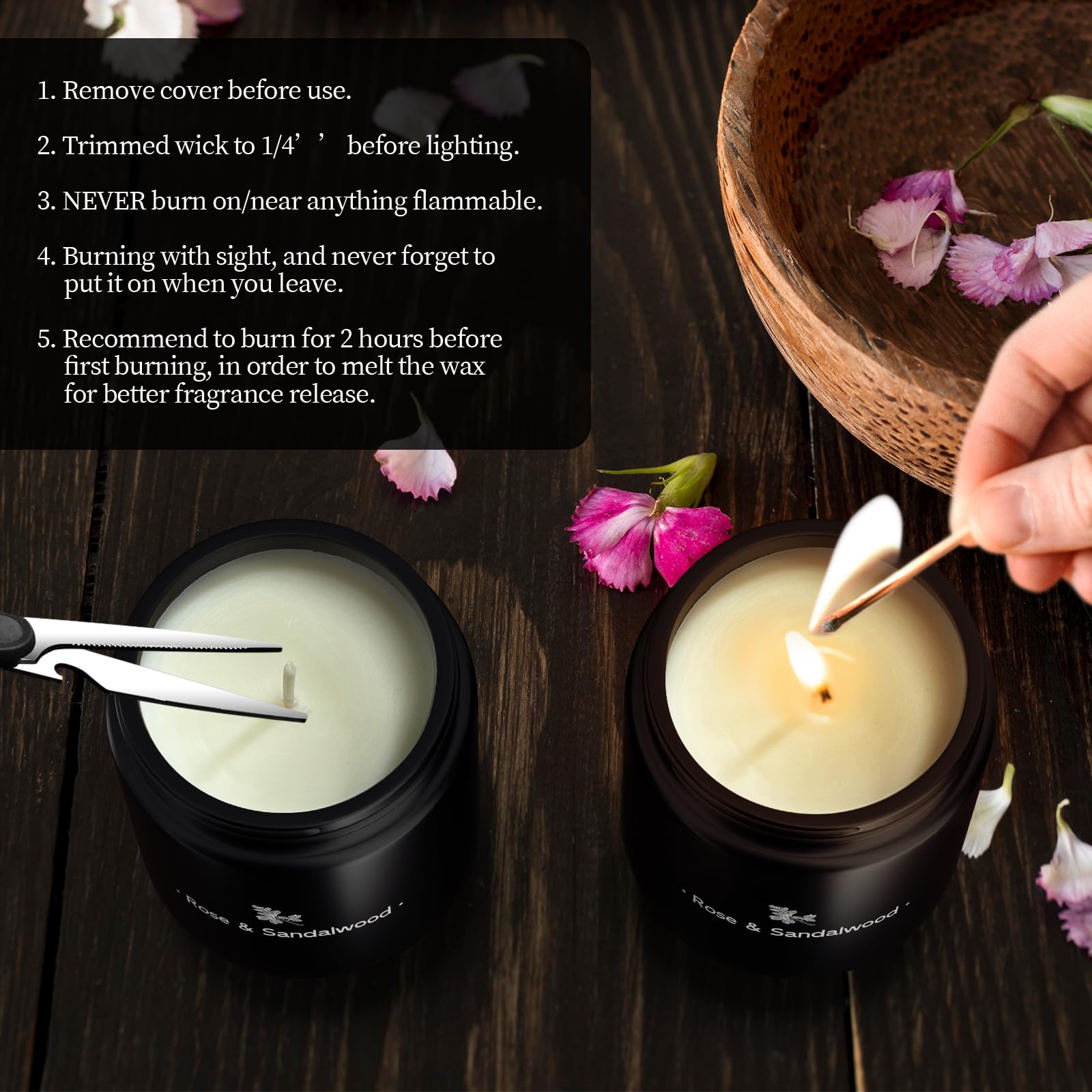 Premium Christmas Scented Soy Wax Candle for Men - 7.6oz Long-Lasting Home Fragrance Candle (40+ Hours Burn Time) - Rose & Sandalwood Aroma - Perfect Holiday Gift for Him & Romantic Home Decor for Bedroom, Office or Living Room
