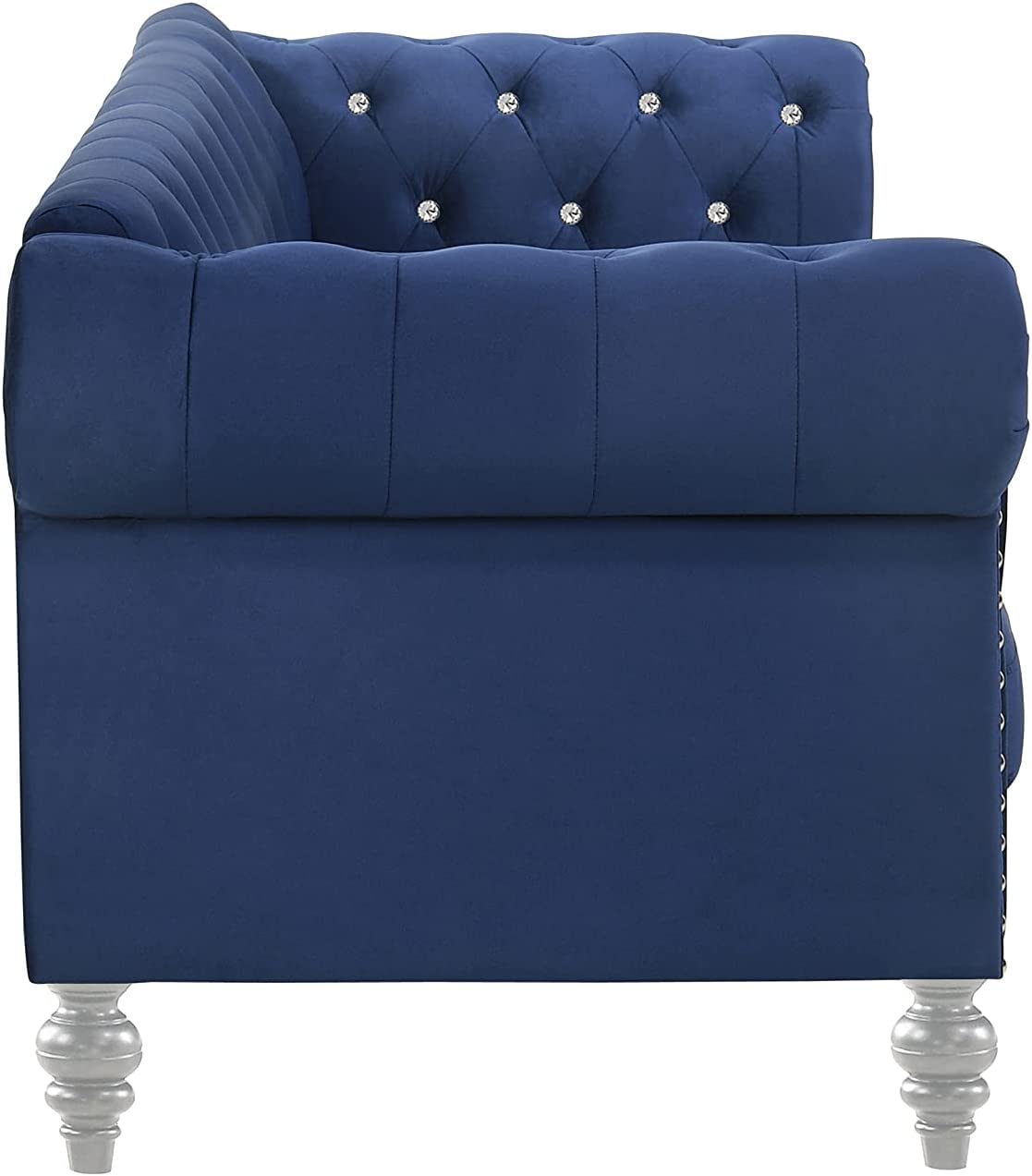 Glam Emma Velvet Chesterfield Loveseat - Royal Blue Tufted Two-Seater Sofa for Small Spaces | Classic Elegant Furniture with Crystal Buttons | Perfect for Living Room, Apartment & Office