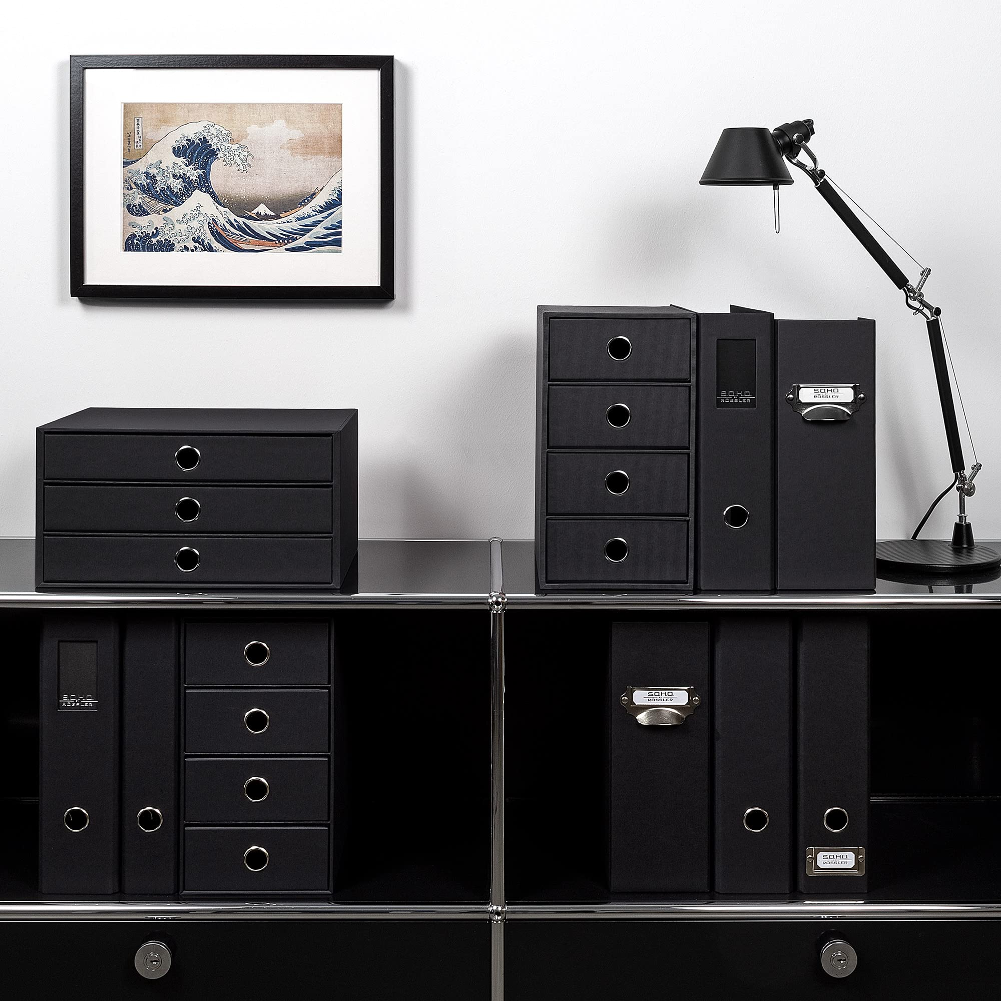 Rössler Soho 3-Drawer A4 File Storage Box - Black | Office Organization & Document Filing Solution for Home & Workspace