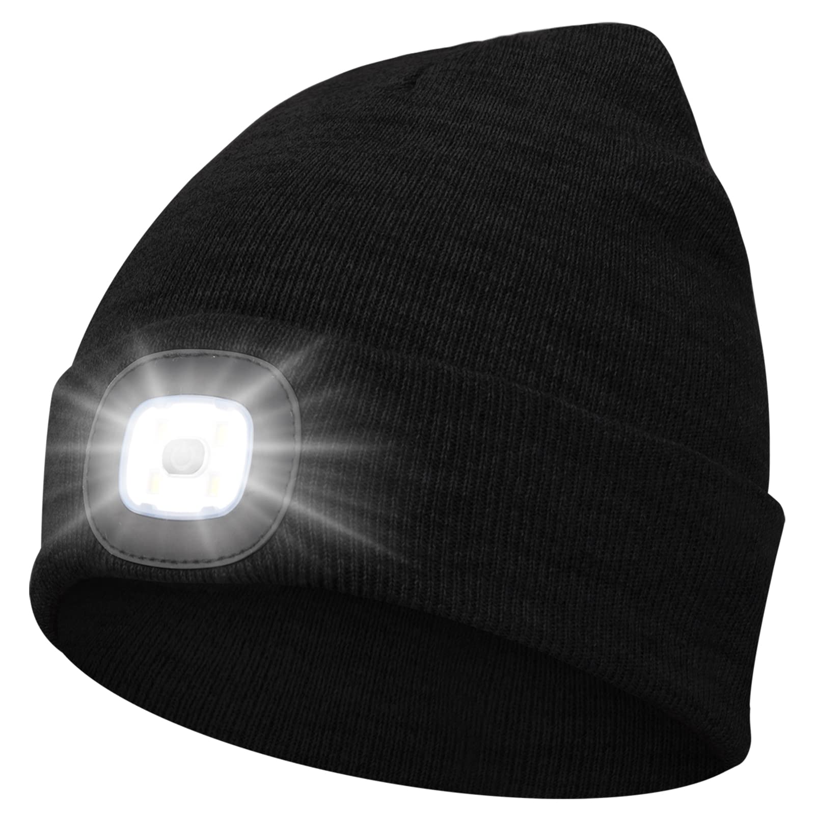 USB Rechargeable LED Beanie Hat with Built-in Headlight - Winter Knit Warm Lighted Cap for Outdoor Activities, Camping, Hiking & Night Running