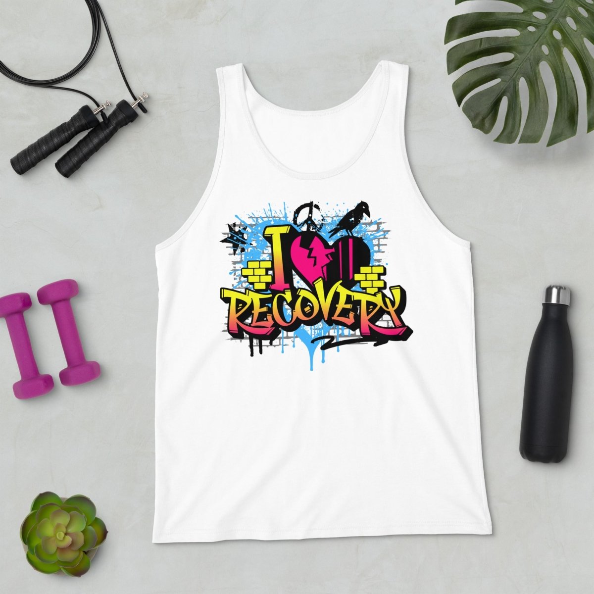 Recovery Rebel Graffiti Tank Top - Women's Vintage Streetwear Graphic Muscle Tee for Gym, Workout & Urban Fashion