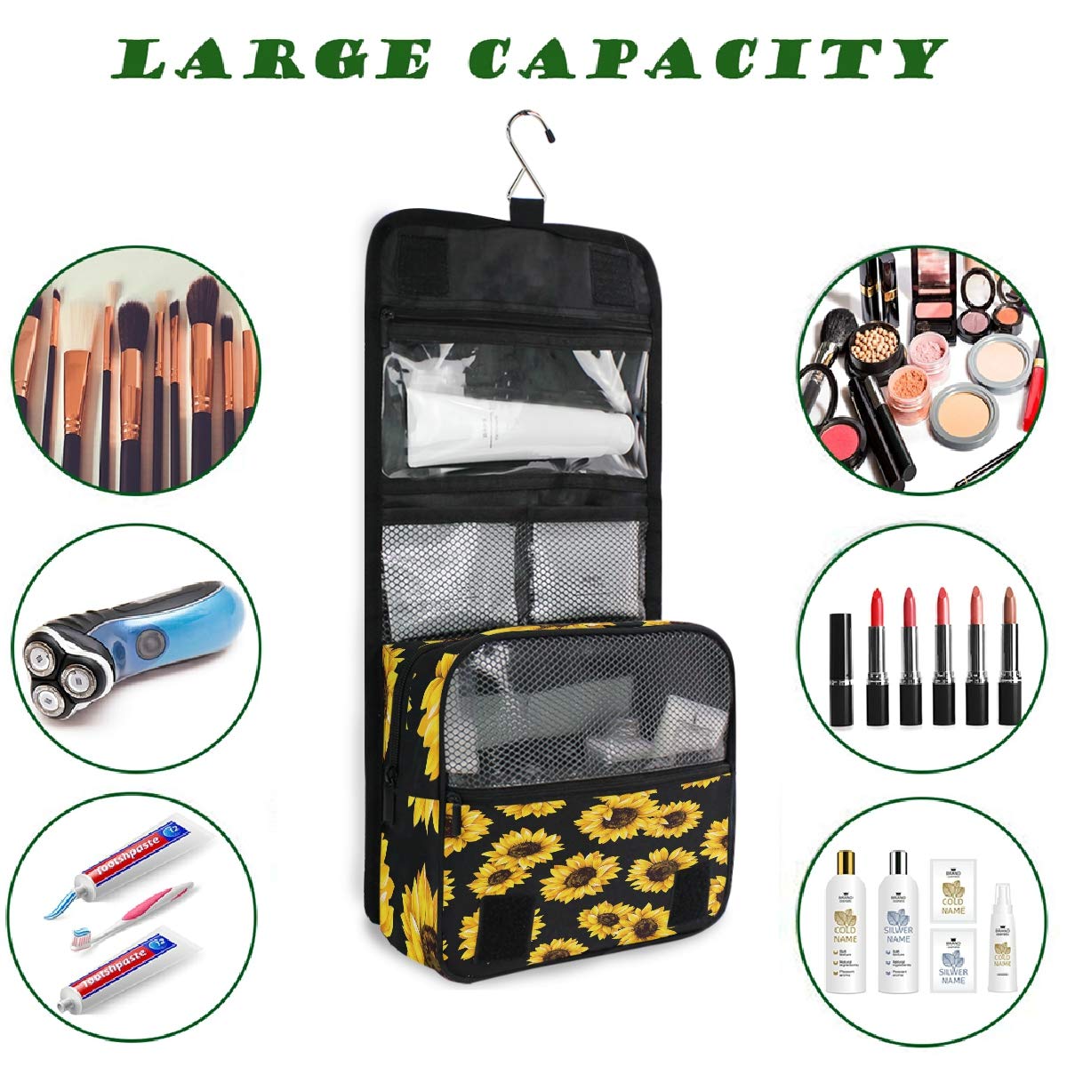CaTaKu Tropical Sunflower Van Gogh Inspired Waterproof Cosmetic Bag - Multi-Functional Travel Toiletry Organizer for Men & Women - Perfect for Makeup, Skincare & Travel Essentials