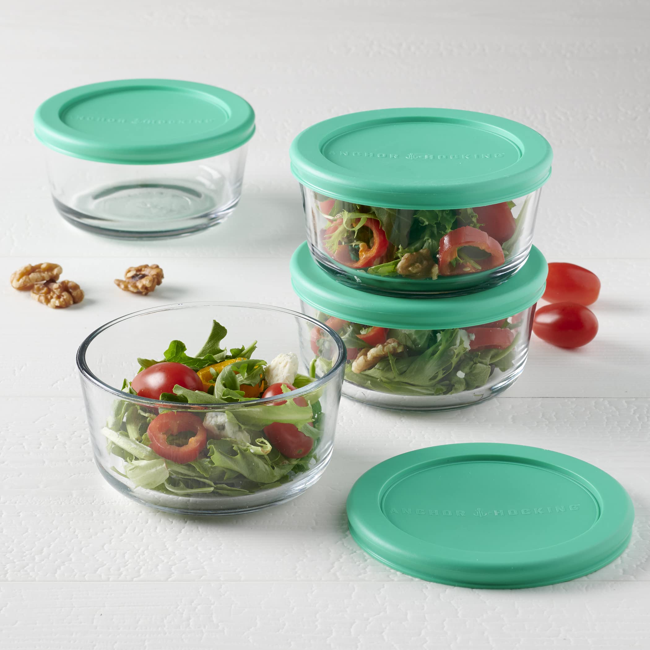 Anchor Hocking 2 Cup Glass Food Storage Containers with Airtight Lids - Set of 4 BPA-Free Kitchen Organizers for Meal Prep, Leftovers & Pantry Storage | Perfect for Refrigerator, Freezer & Microwave Safe Use