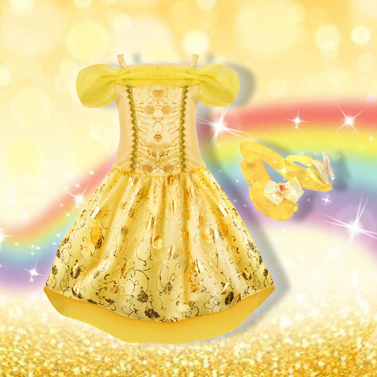 Meland Princess Dress Up Costume Set for Girls Ages 3-6 | Fairy Tale Pretend Play Outfit with Crown & Shoes | Perfect Birthday Gift for Toddler Girls | Princess Tea Party, Dress Up Play & Birthday Celebration