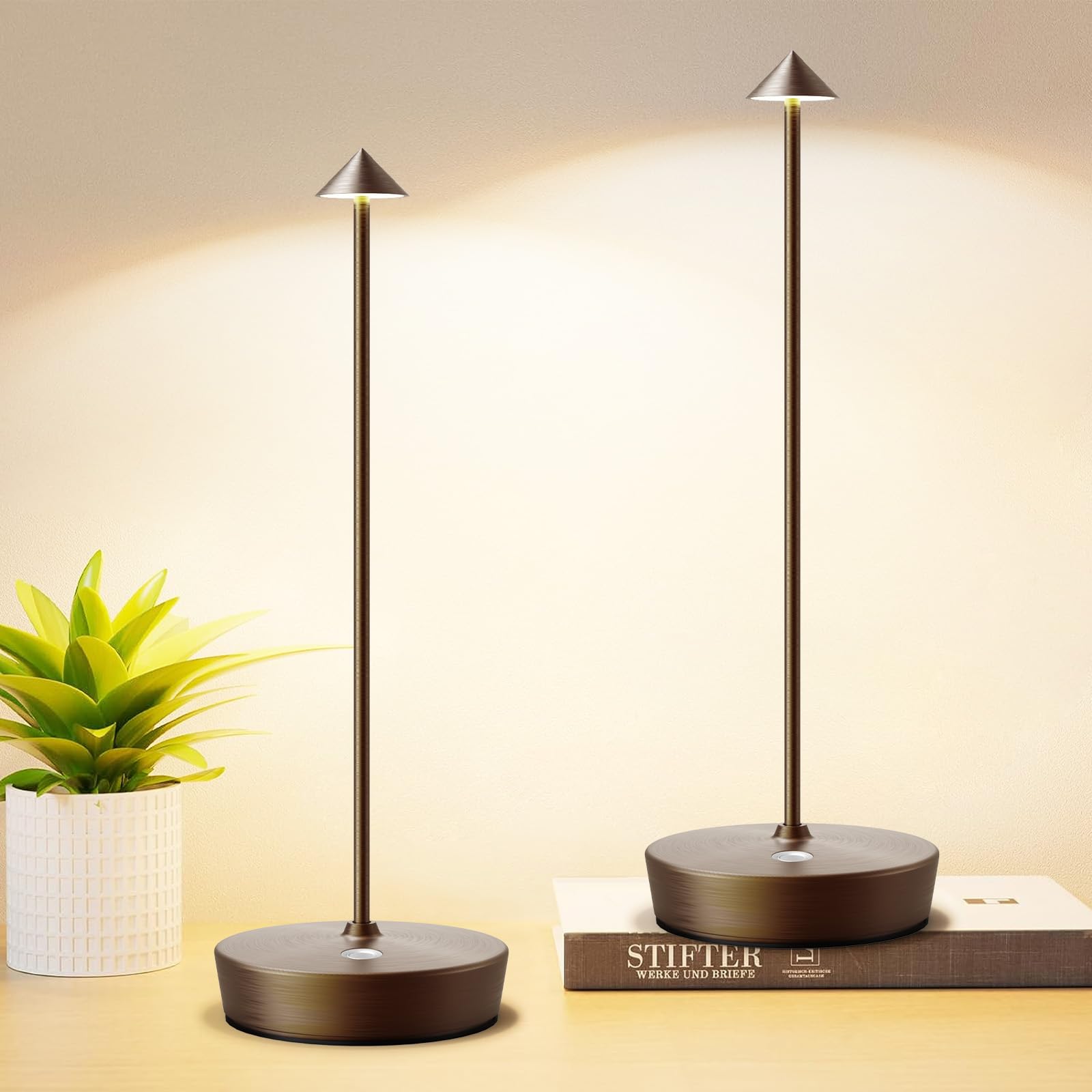 Rechargeable Cordless LED Table Lamp Set of 2 - 6000mAh Battery Operated Desk Light with 3 Color Temperature & Touch Dimming, Waterproof Portable for Outdoor, Patio, Restaurant, Dining Room, Bedroom, Office - Perfect for Reading, Working, and Ambient Lighting