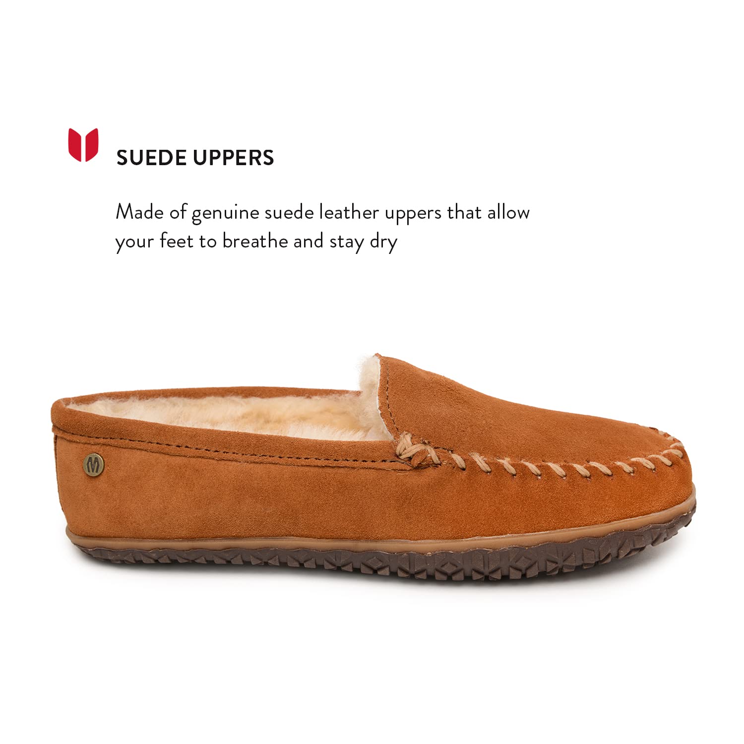 Minnetonka Tobie Men's Suede Moccasin Slippers - Fur Lined Sheepskin Indoor Outdoor House Shoes with Durable Sole for Comfort & Warmth - Perfect for Winter, Home, Office & Casual Wear