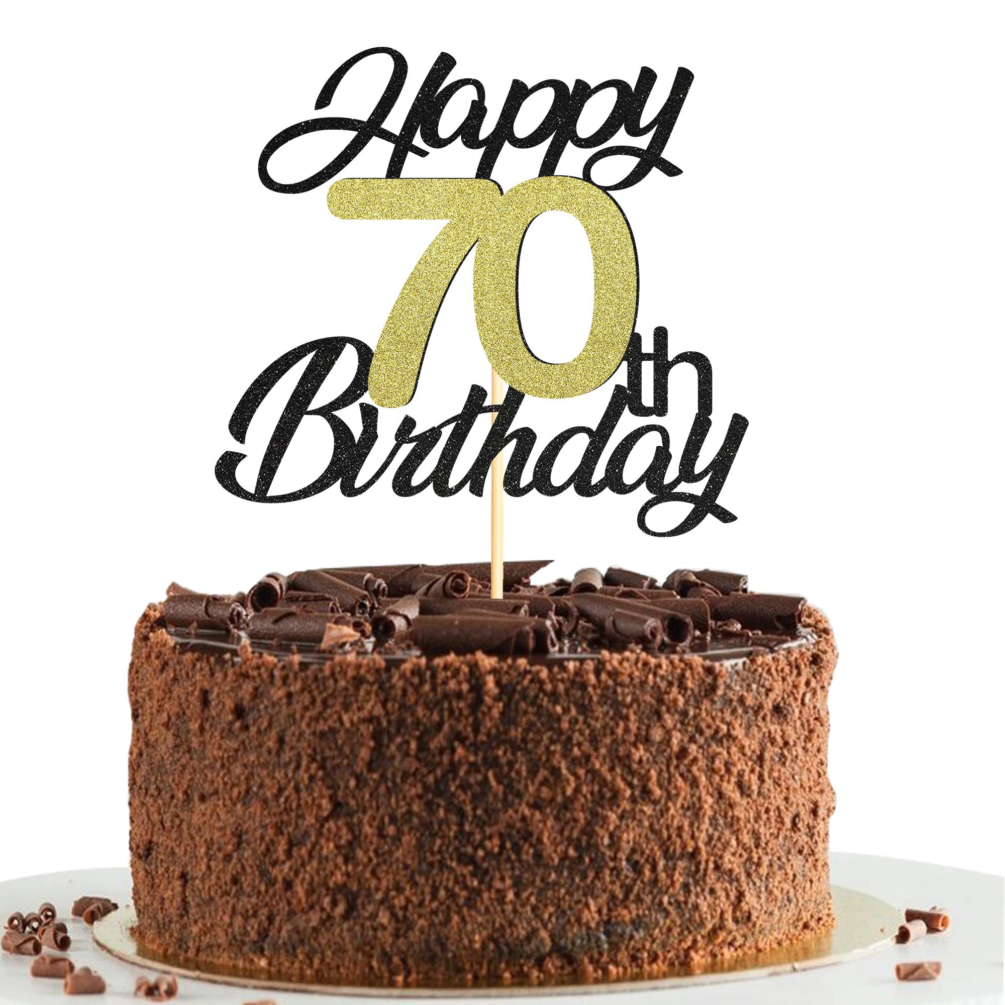 Elegant Black & Gold Glitter 70th Birthday Cake Topper - Premium 70th Cake Decorations for Anniversary Celebrations & Milestone Birthday Parties - Perfect for Retirement Parties, Golden Jubilees & Special Occasions
