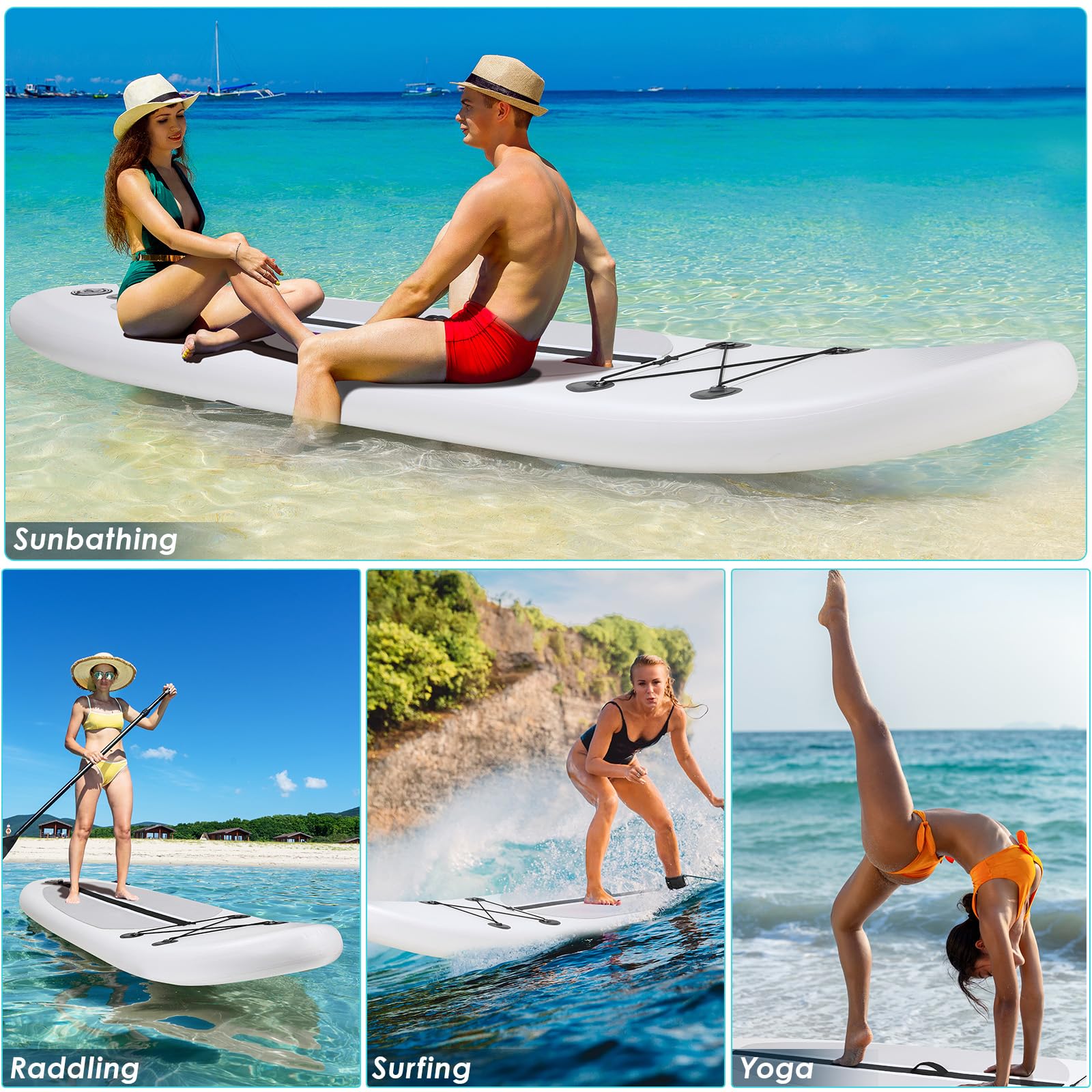 10FT Inflatable Stand Up Paddle Board with SUP Accessories - Lightweight & Portable for Adults & Kids | Includes Carry Bag, Paddle, Hand Pump, Non-Slip Deck, Repair Kit & Leash (White) | Perfect for Yoga, Fishing & Ocean/Lake Adventures