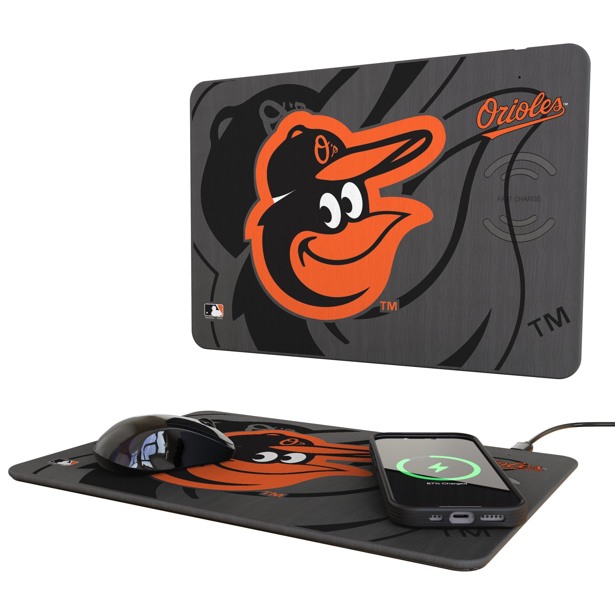 Baltimore Orioles Monocolor 15W Wireless Charger & Mouse Pad - Fast Charging for Phones, Perfect for Office & Gaming Setups