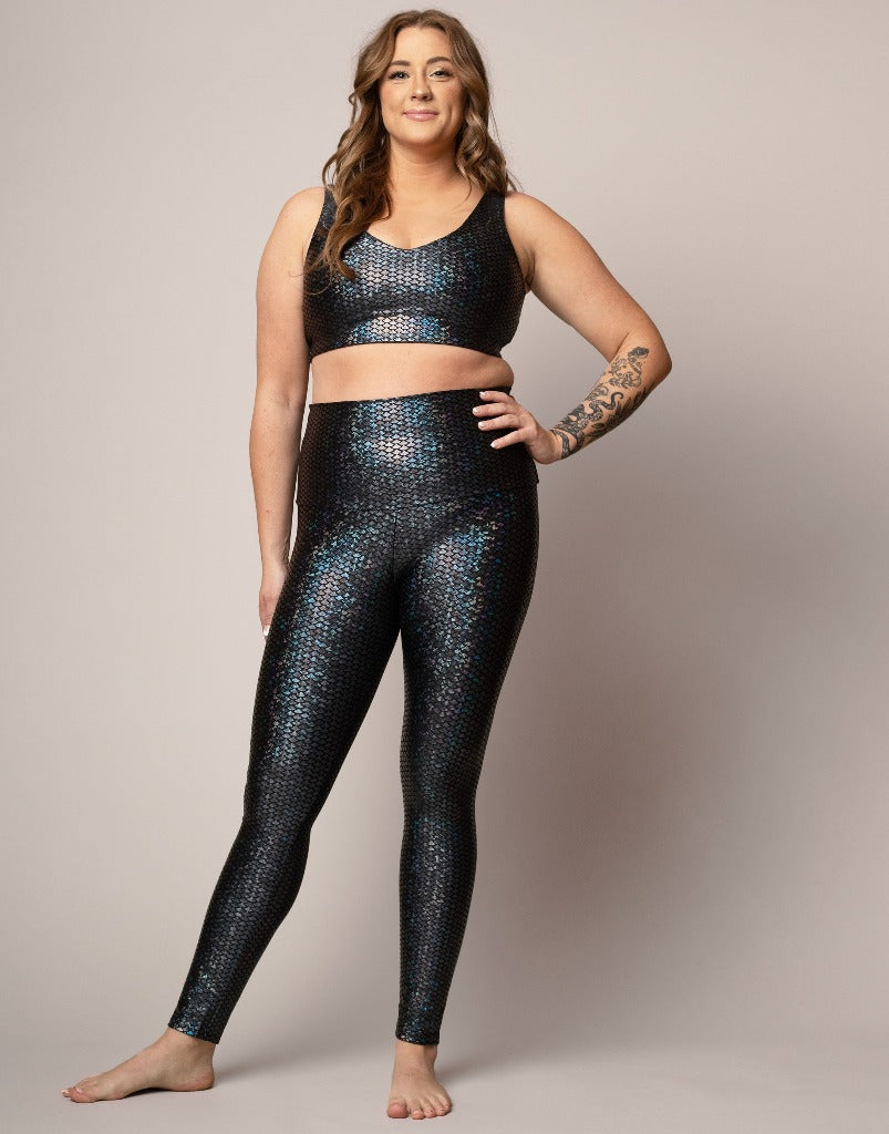 Midnight Mermaid V-Neck Crop Top & Skirt Set - Sexy Two Piece Outfit for Women, Beach Party, Festival, Night Out, and Summer Vacation