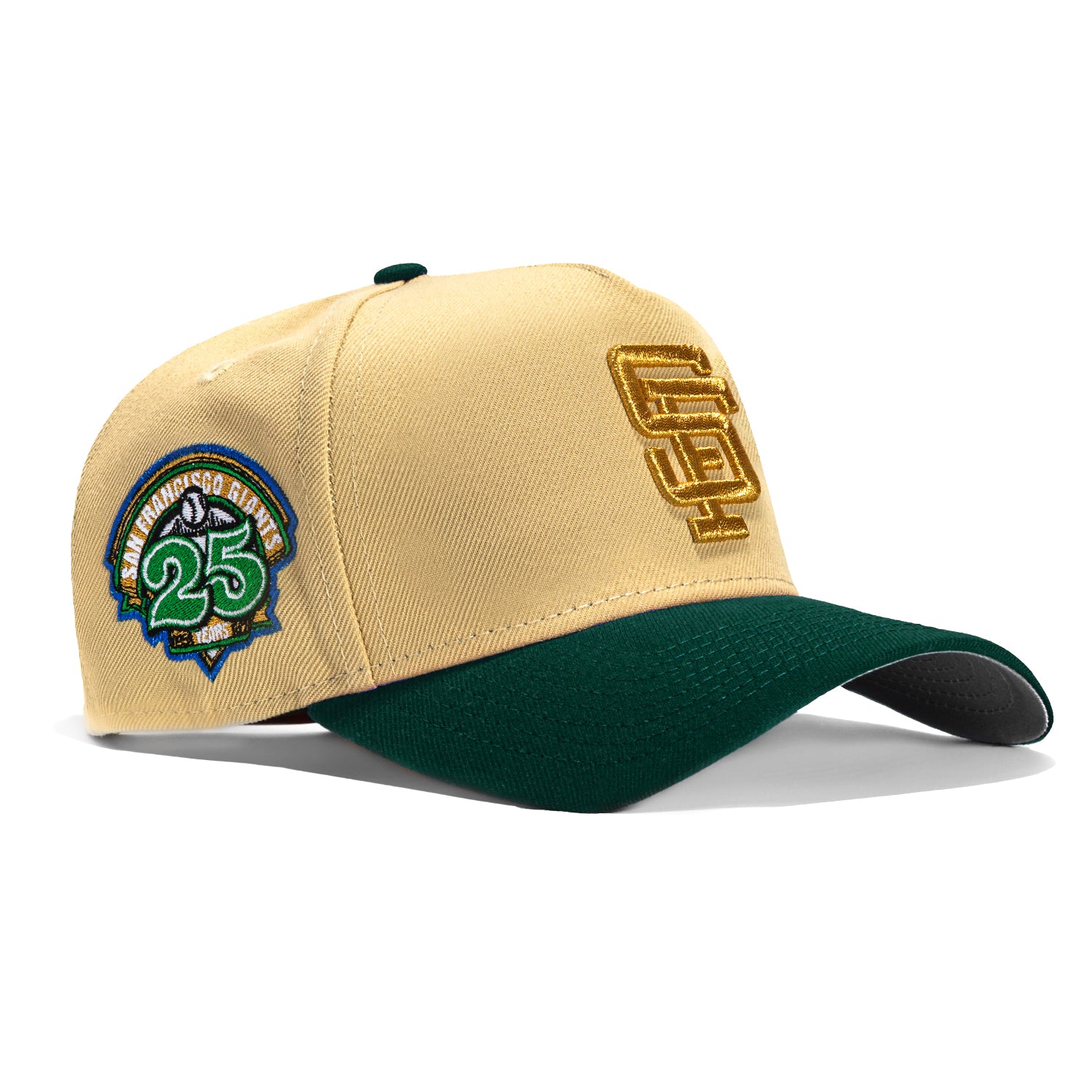 New Era 9Forty A-Frame San Francisco Giants 25th Anniversary Patch Snapback Hat - Tan & Green - Official MLB Baseball Cap for Men & Women - Perfect for Games, Collecting & Streetwear Fashion