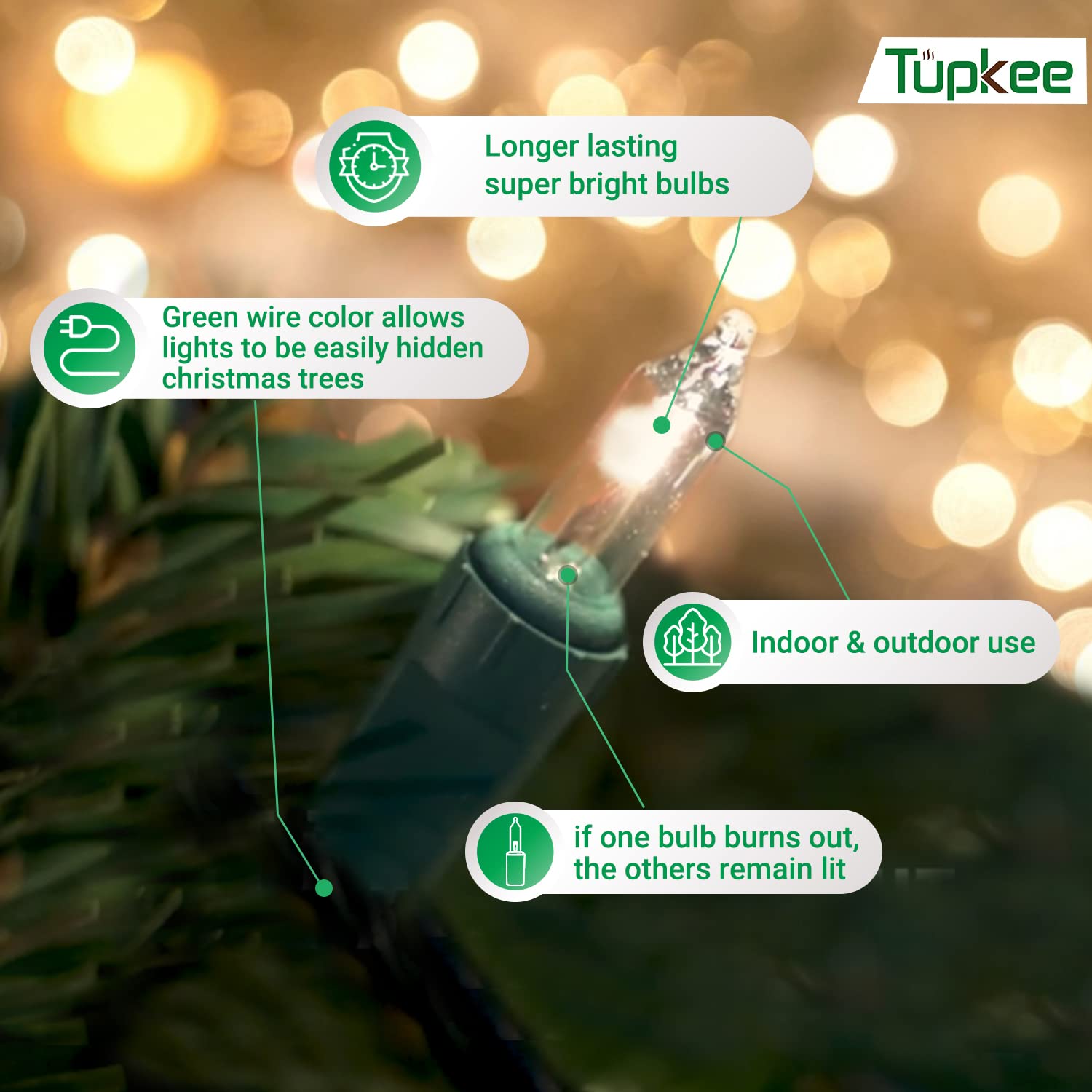 Christmas Twinkle Lights - 100 Clear Bulbs, 20.5 Ft String Lights for Indoor & Outdoor Holiday Decor - Sparkling Twinkling Lights for Christmas Tree, Home, Party & Garden Decoration