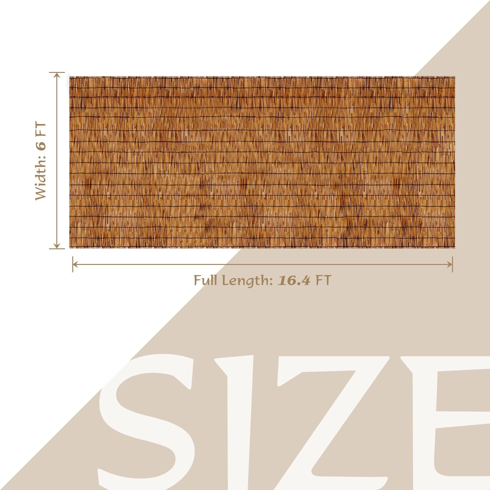 ZNCMRR Natural Bamboo Fencing Roll 6FT x 16.4FT - Decorative Reed Privacy Screen Panel for Balcony, Patio, Garden, Backyard | Indoor/Outdoor Use (Brown) | Perfect for Creating Tropical Privacy Walls & Landscape Borders