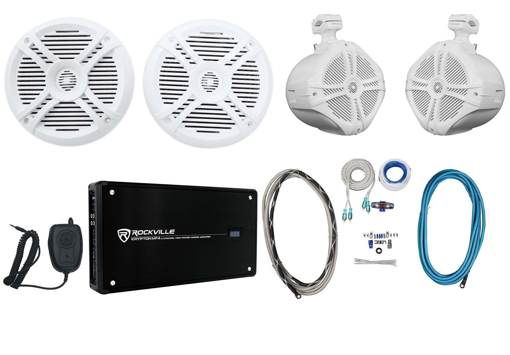 Rockville RMSTS65W 6.5 Inch 2-Way Marine Boat Speakers with Wakeboard Tower Clamps + 8