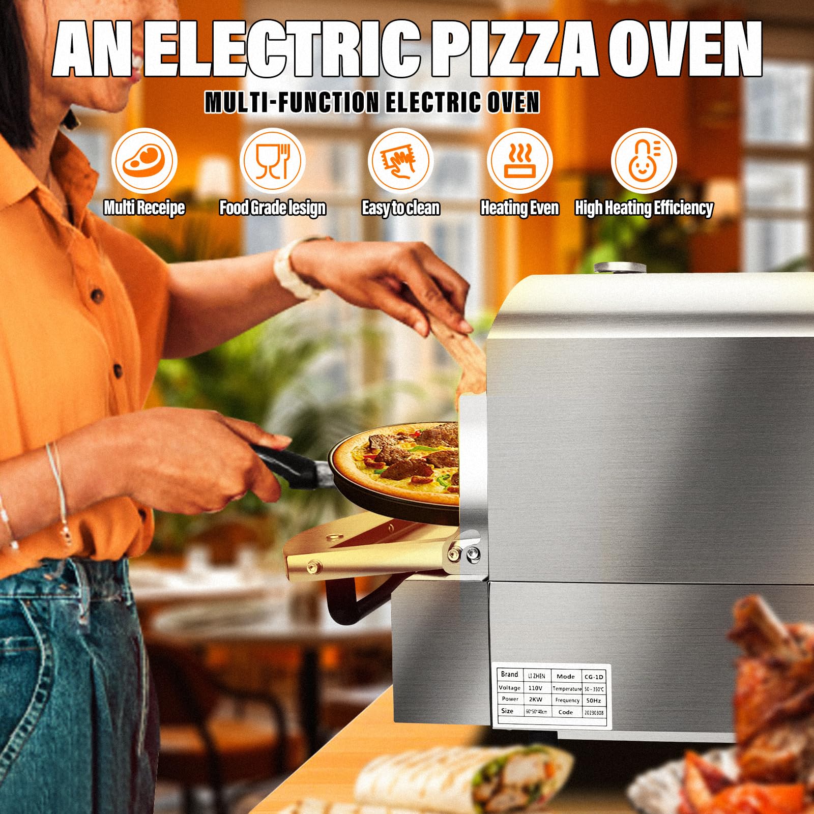 Portable Electric Pizza Oven - 1800W Countertop Pizza Maker with 14