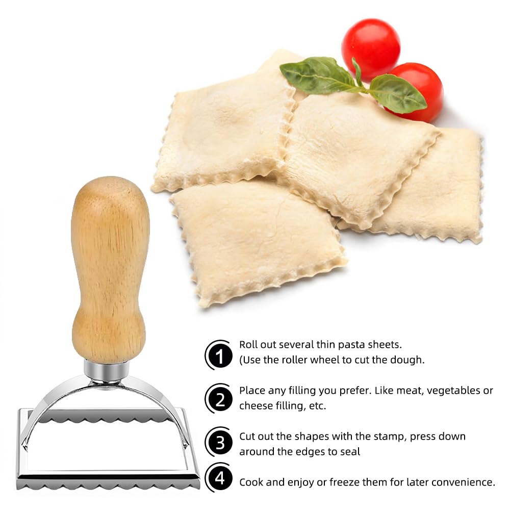Premium Ravioli Stamp Set - 3 Pasta Press Molds (Round, Square, Heart) with Roller Wheel Cutter | Handmade Pasta Making Kit for Italian Cooking, Family Dinners & Gourmet Kitchen Gifts